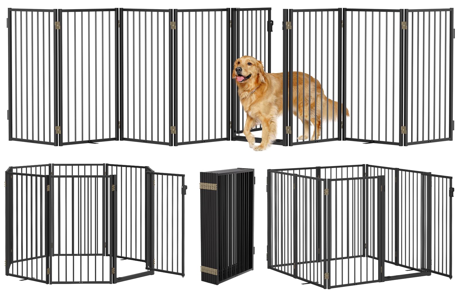 Paulmele Metal Freestanding Dog Gates with Door for Outdoor Indoor,160'' Extra Wide 36'' Tall Free Standing Dog Gate for Doorway