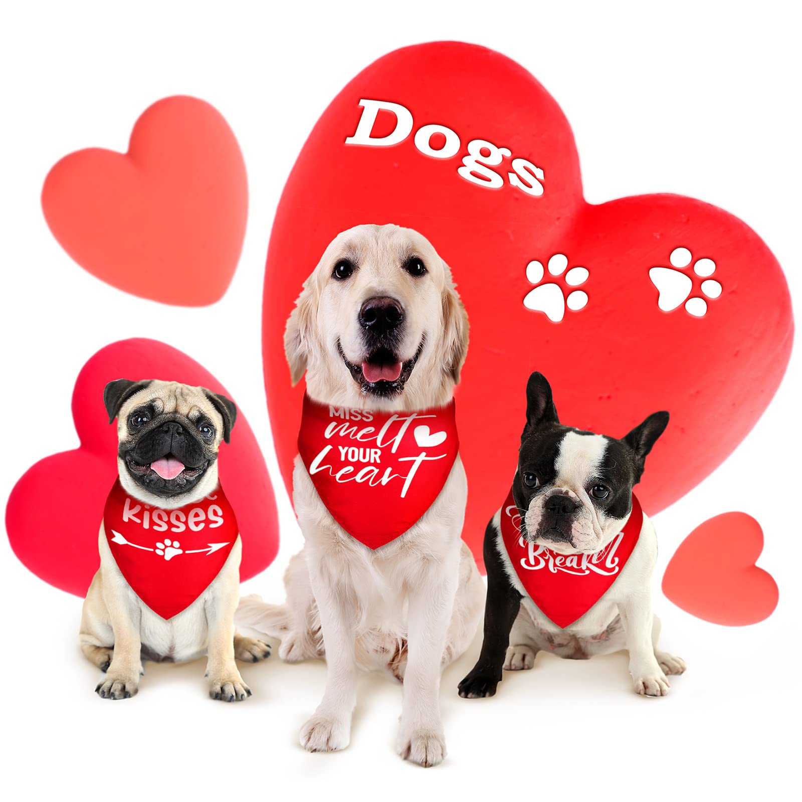 20 Pieces Valentines Dog Bandana Bulk Heart Bandanas Bibs Pet Triangle Bibs Scarf Valentine‘S Day Bandana Adjustable Neckerchief Scarf For Puppy Cats Pet Costume Accessories(Classic,25 X 17 Inch)