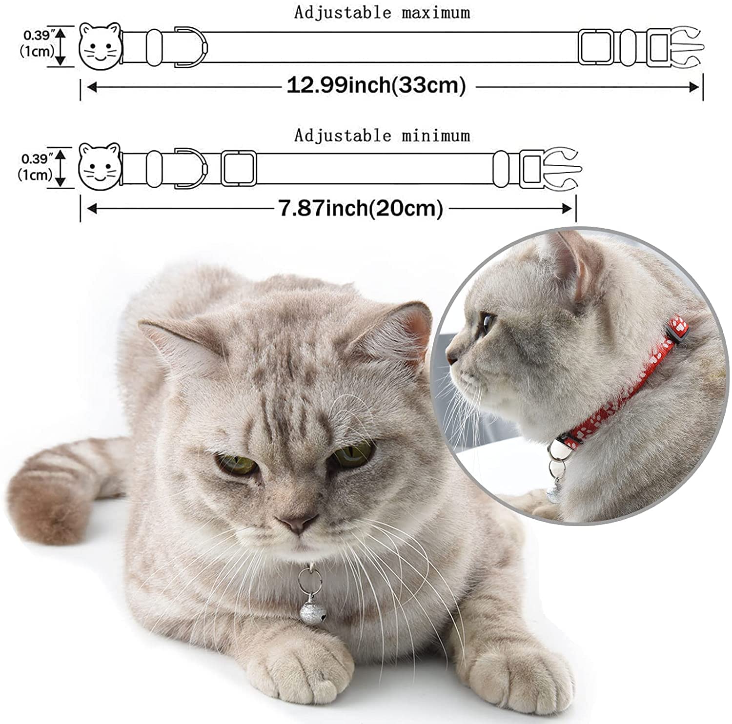 Flymind 18Pcs Reflective Cat Id Collars With Bell Adjustable 19-32Cm, Soft Nylon Adjustable Breakaway Identification Collars For