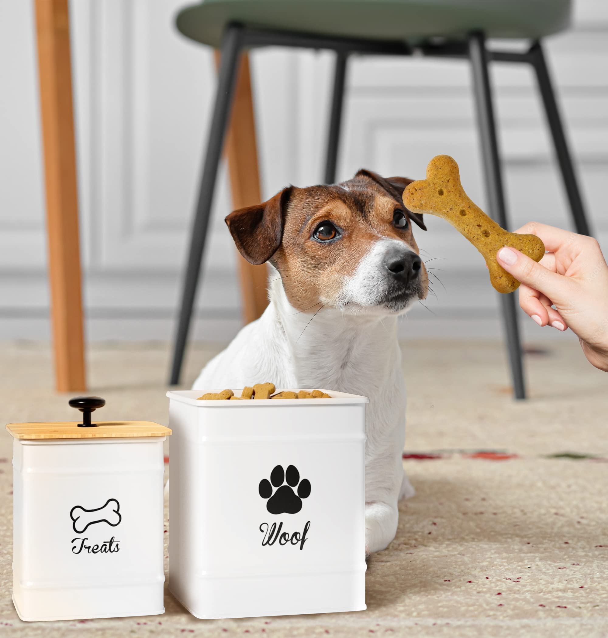Dog Treat Container Airtight Set of 2 - 8x6 & 7x5 inch Iron Dog Treat Jars for Kitchen Counter with Airtight Bamboo Lids - 20 Cu