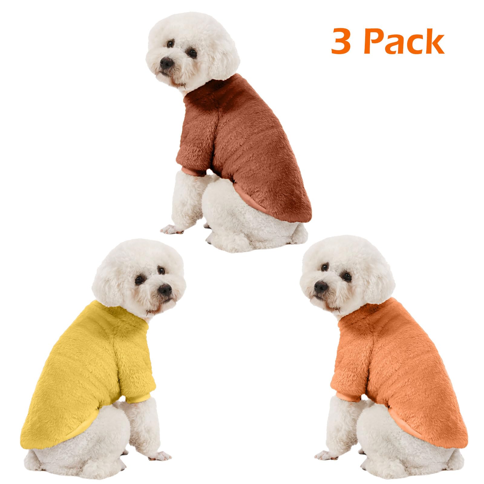Kyaringtso Dog Sweater, 3 Pack Dog Sweaters For Small Dogs, Dog Clothes For Small Dogs Girl Boy, Ultra Soft And Warm Puppy Sweater Dog Coat For Winter Christmas (Orange+Coffee+Yellow, X-Small)