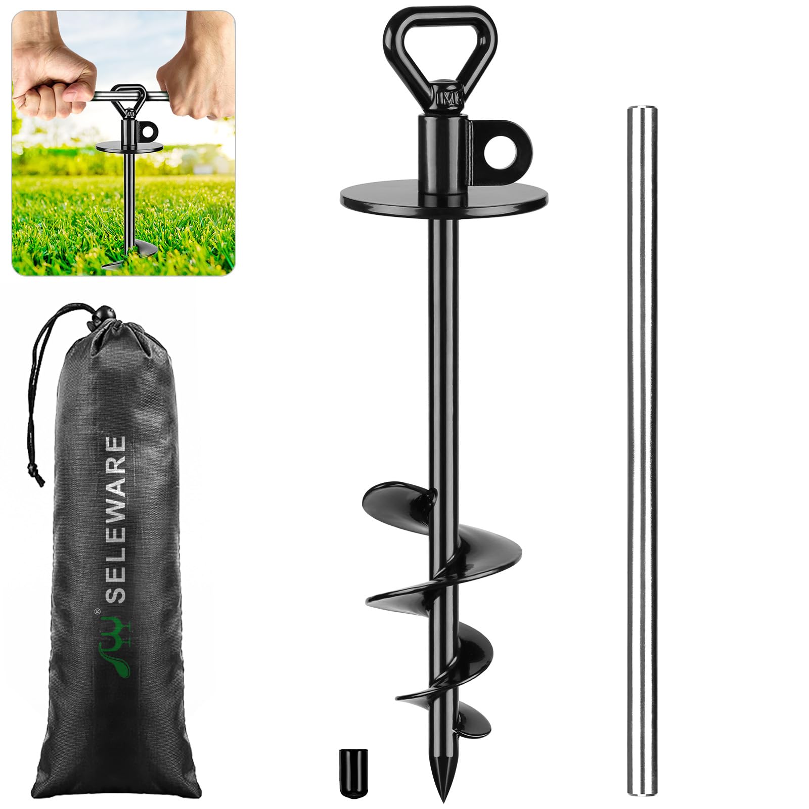 Seleware Dog Tie Out Stake Outdoor Anti-Rust Ground Anchor For Large Dogs Up To 220 Lbs, Free Swivel Dog Stake Dog Camping Gear 