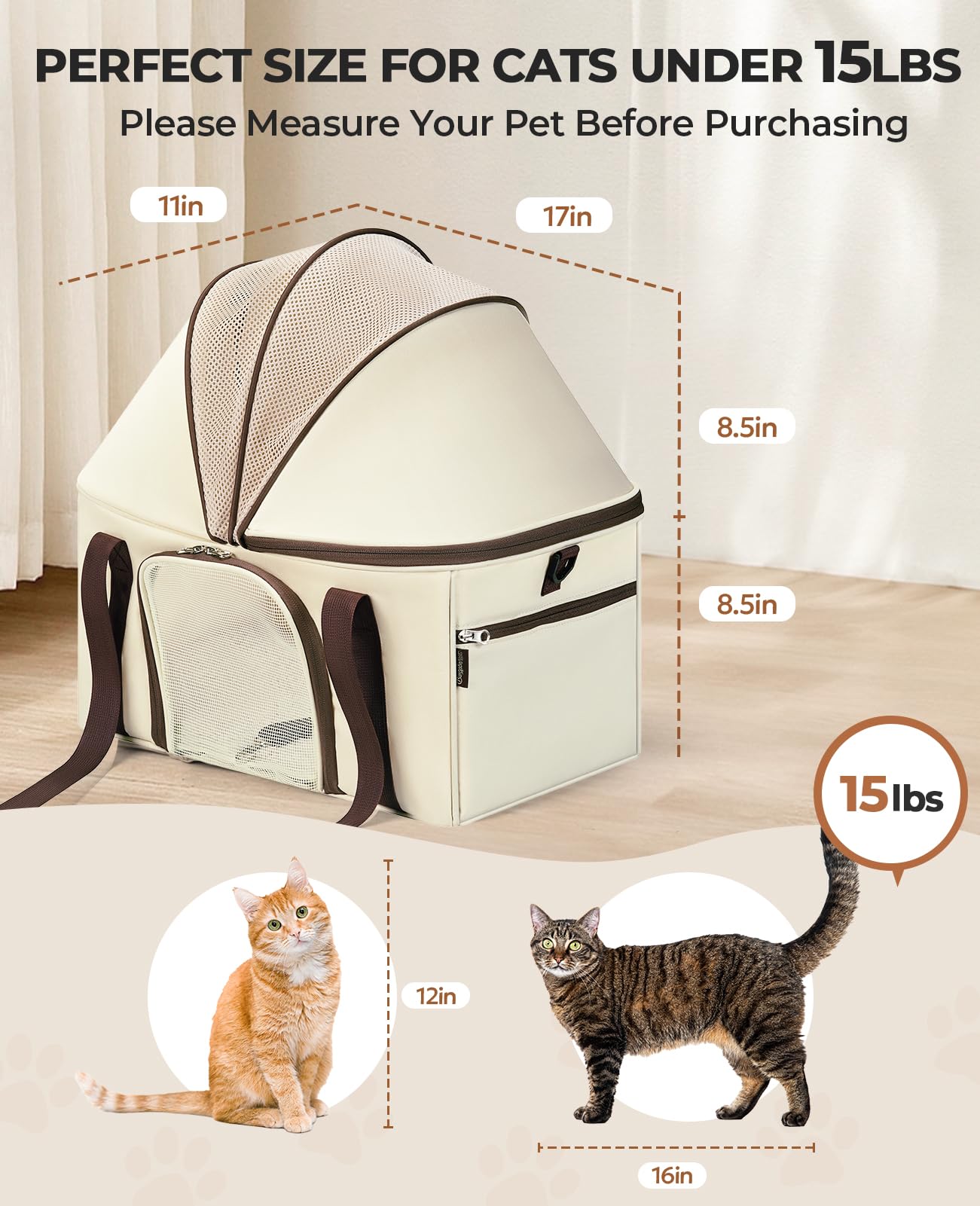 Burgeonnest Top-Expandable Large Cat Carrier, Soft Sided Cat Bag Carrier For Medium Large Pet 15 Lbs, Upgrade Small Dog Car Seat