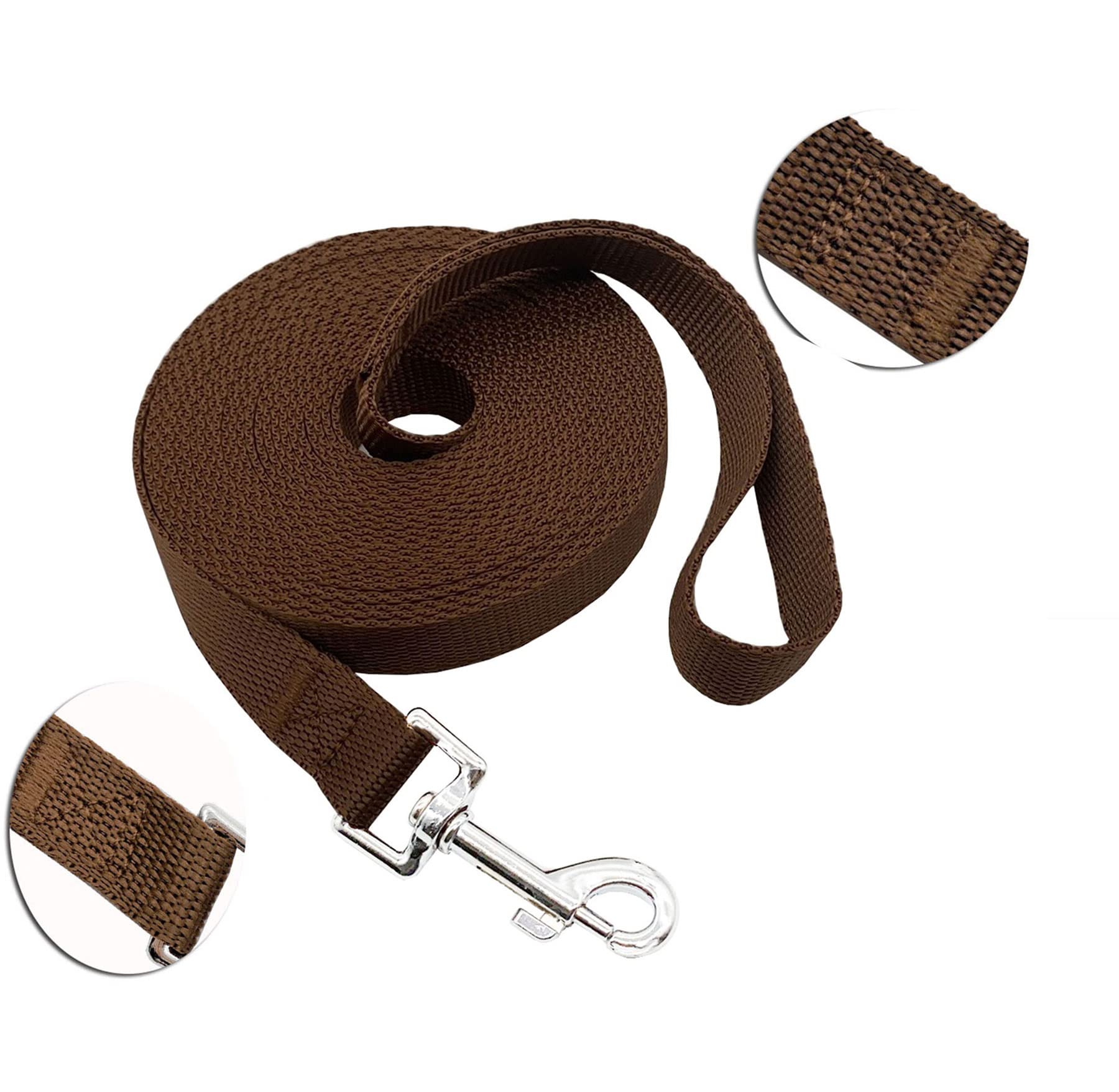 Nylon Training Dog Leash For Small Medium Large Dogs, 15Ft 20Ft 30Ft 50Ft Long Leash Dog/Puppy Lead For Obedience Recall Training, Camping (1' X 30Ft, Brown)