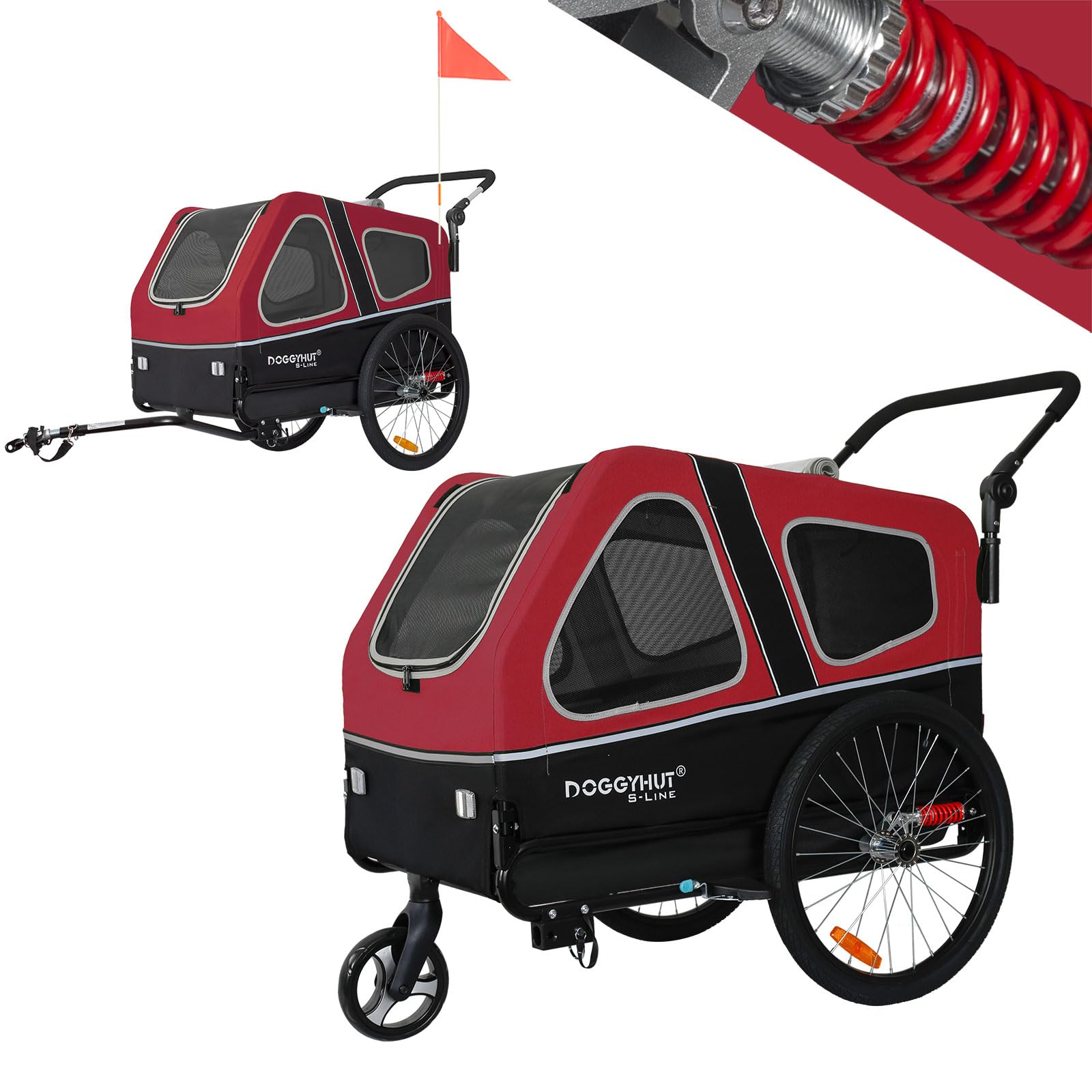 Doggyhut S-Line Xl Pet Bike Trailer & Stroller For Dog Up To 100 Lbs (Red)
