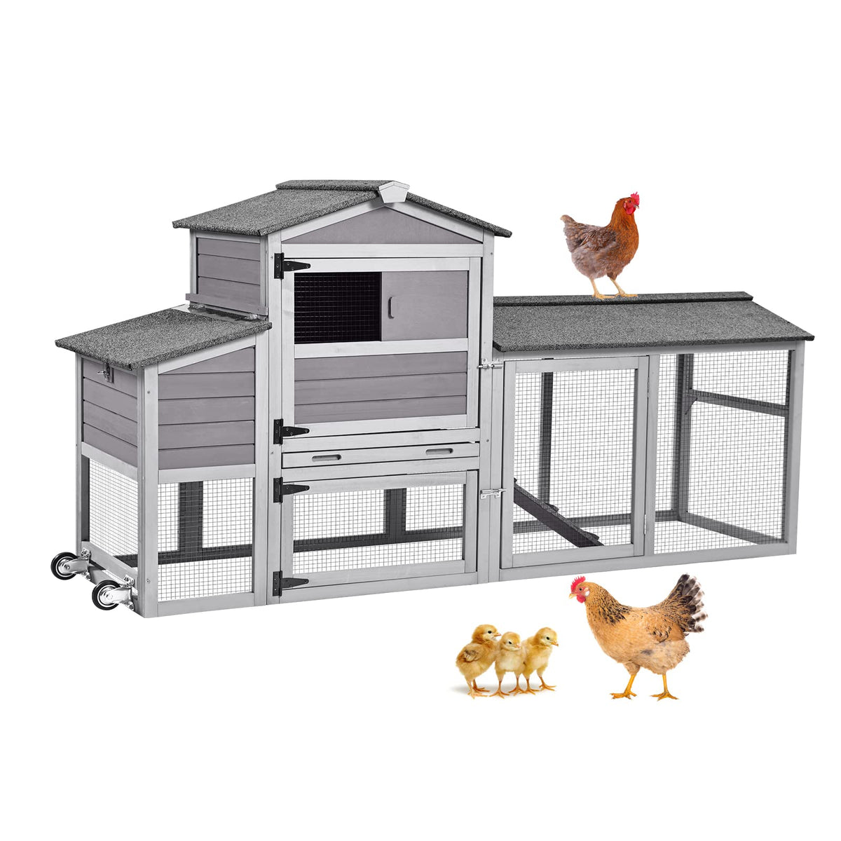 Aivituvin 80In Chicken Coop Mobile Hen House Outdoor Wooden Poultry Cage With Wheels Nesting Box Run