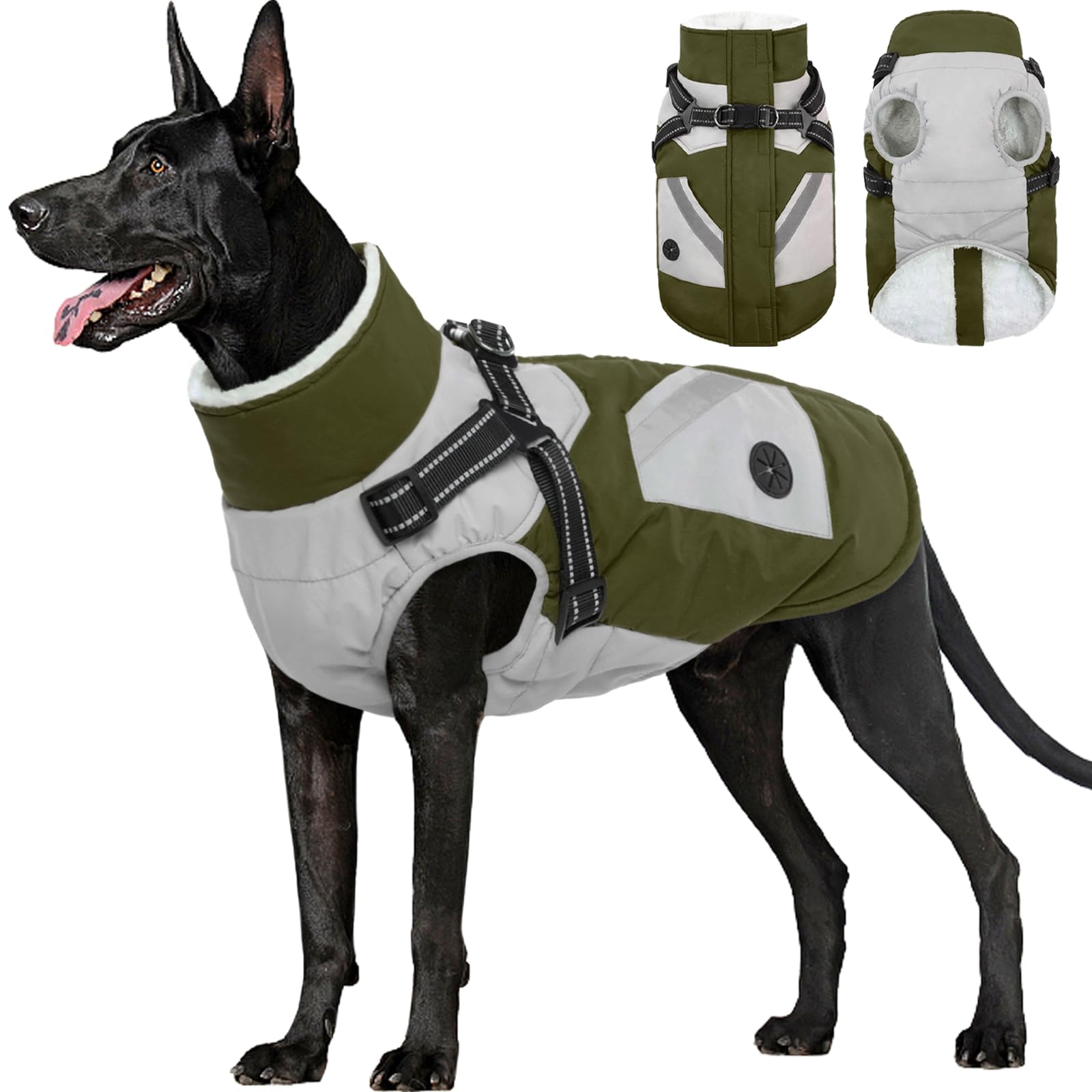 Fuamey Dog Jacket - Waterproof Winter Coat With Built-In Harness & Reflective Vest For Extra Large Dogs (Black, Xl) With Poop Ba