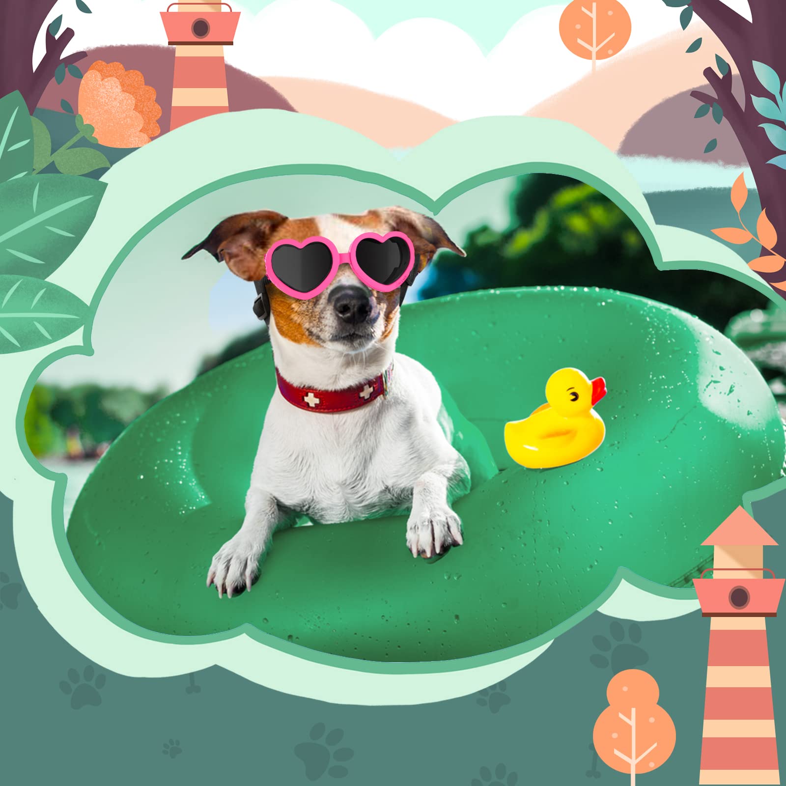 Lewondr Small Dog Sunglasses Uv Protection Goggles Eye Wear Protection With Adjustable Strap Doggy Heart Shape Anti-Fog Sunglasses For Pet Dogs Sun Glasses Doggie Windproof Glasses, Pink