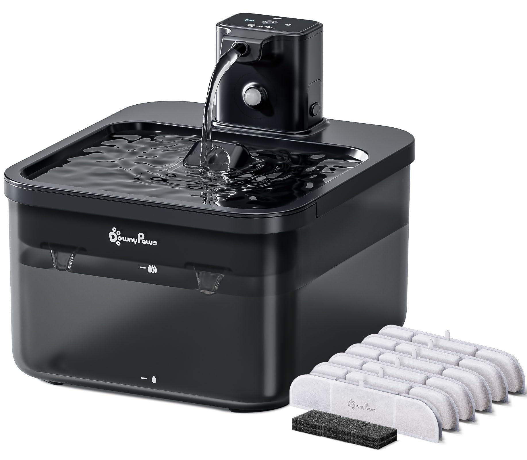 Downypaws Battery Operated Cat Water Fountain, 84Oz/2.5L Fursink Wireless Cat Waterer Fountain With Motion Sensor, Bpa-Free, Bla