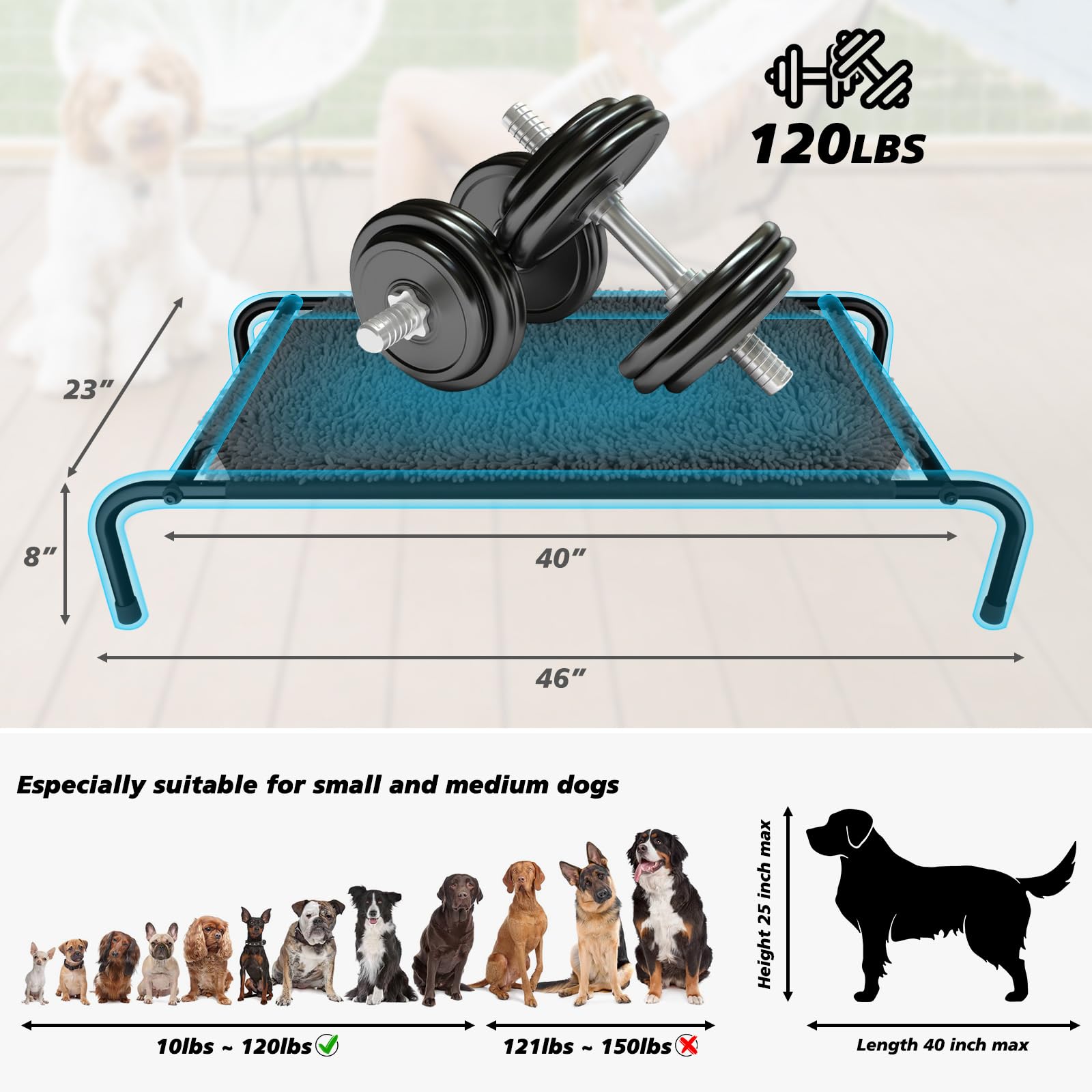 Rundik Elevated Dog Bed with Snuffle Mat Feature 2 in 1, Raised Dog Bed for Indoor and Outdoor Use Portable Warm Pet Cot with Pu