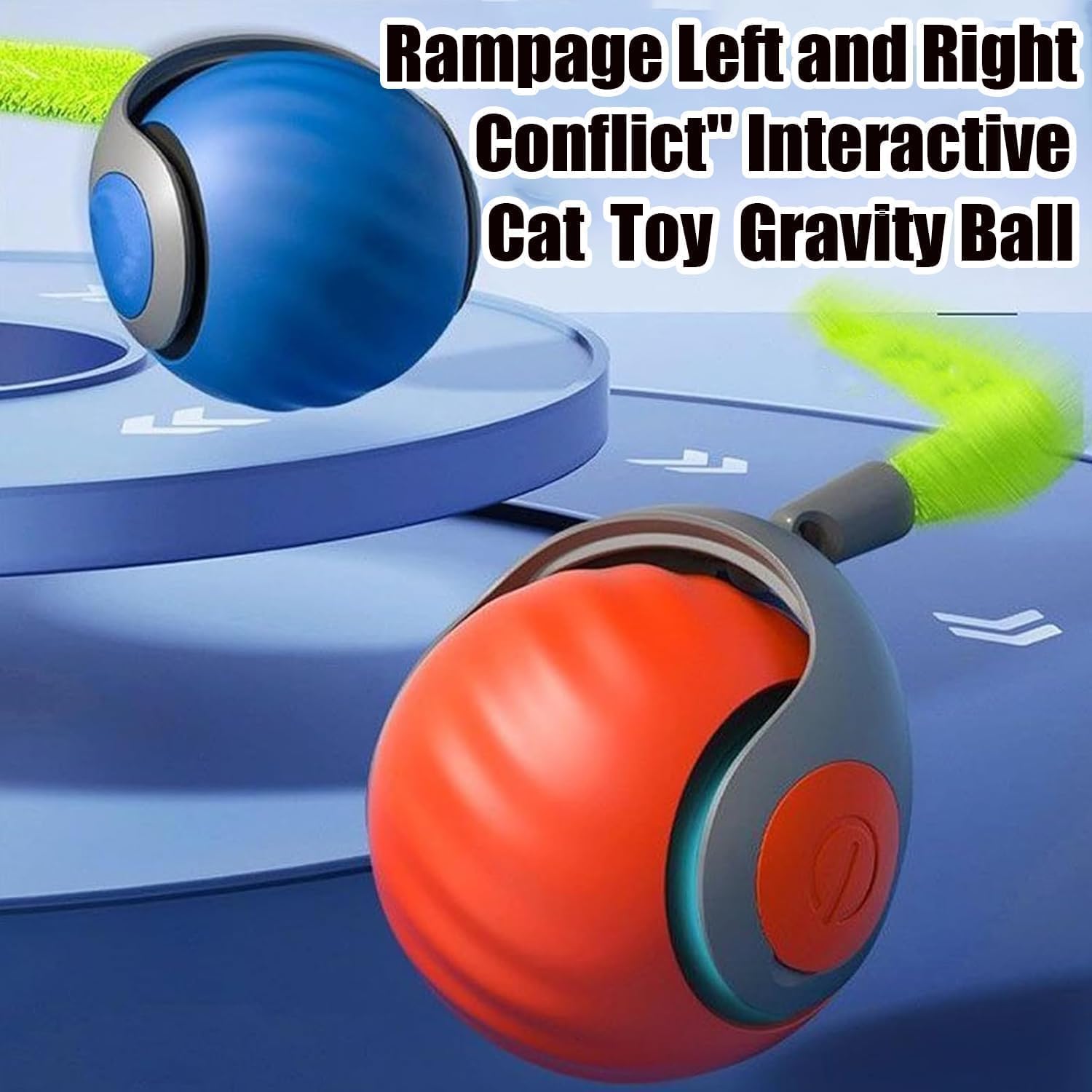 Generic 2Pcs Speedy Tail 2.0, Interactive Cat Toy Ball, Two Speed Adjustment (Orange + Blue)