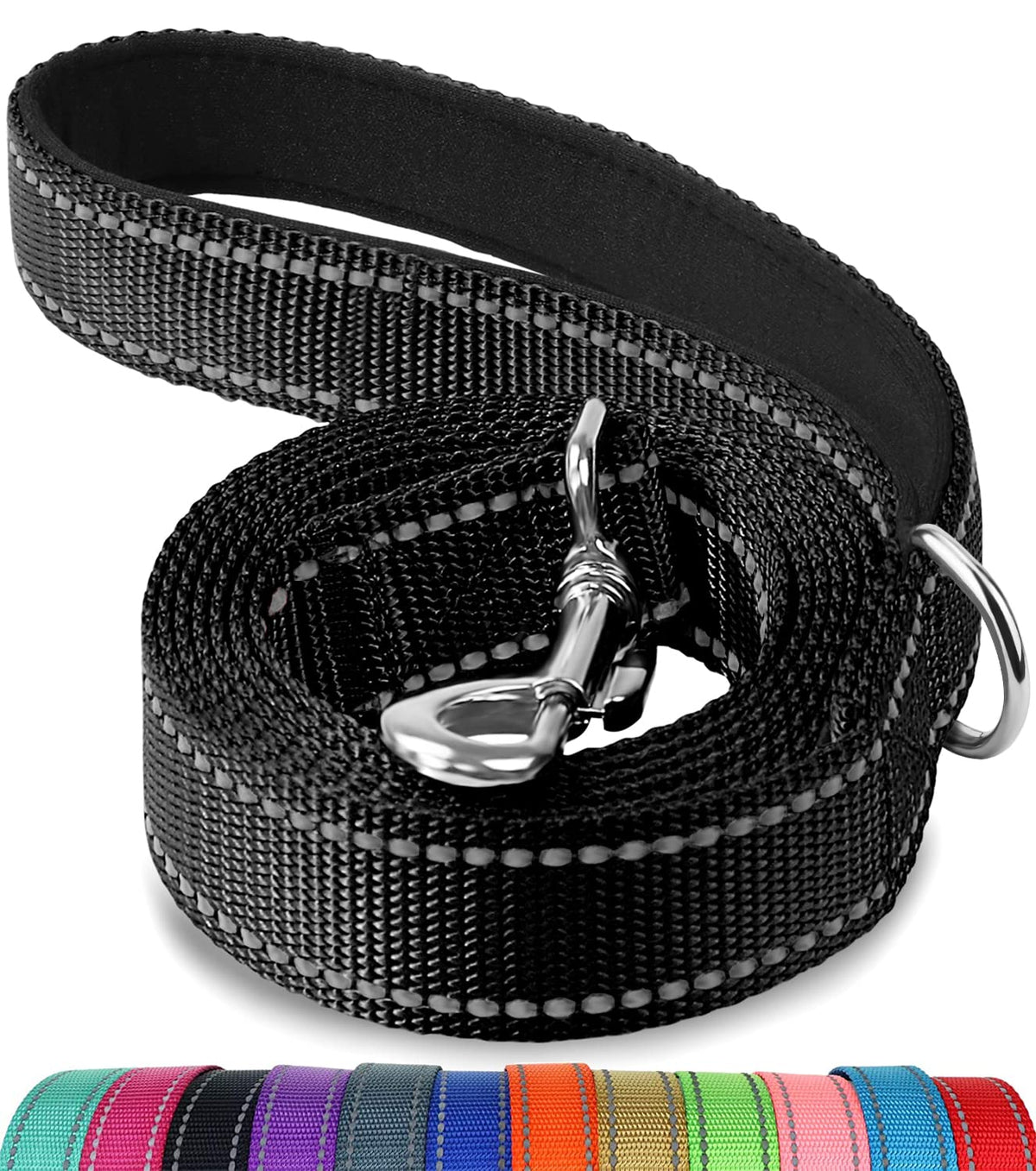 Joytale Double-Sided Reflective Dog Leash, 6 Ft/5 Ft/4 Ft, Padded Handle Nylon Dogs Leashes For Medium & Large Dogs Walking, Bla