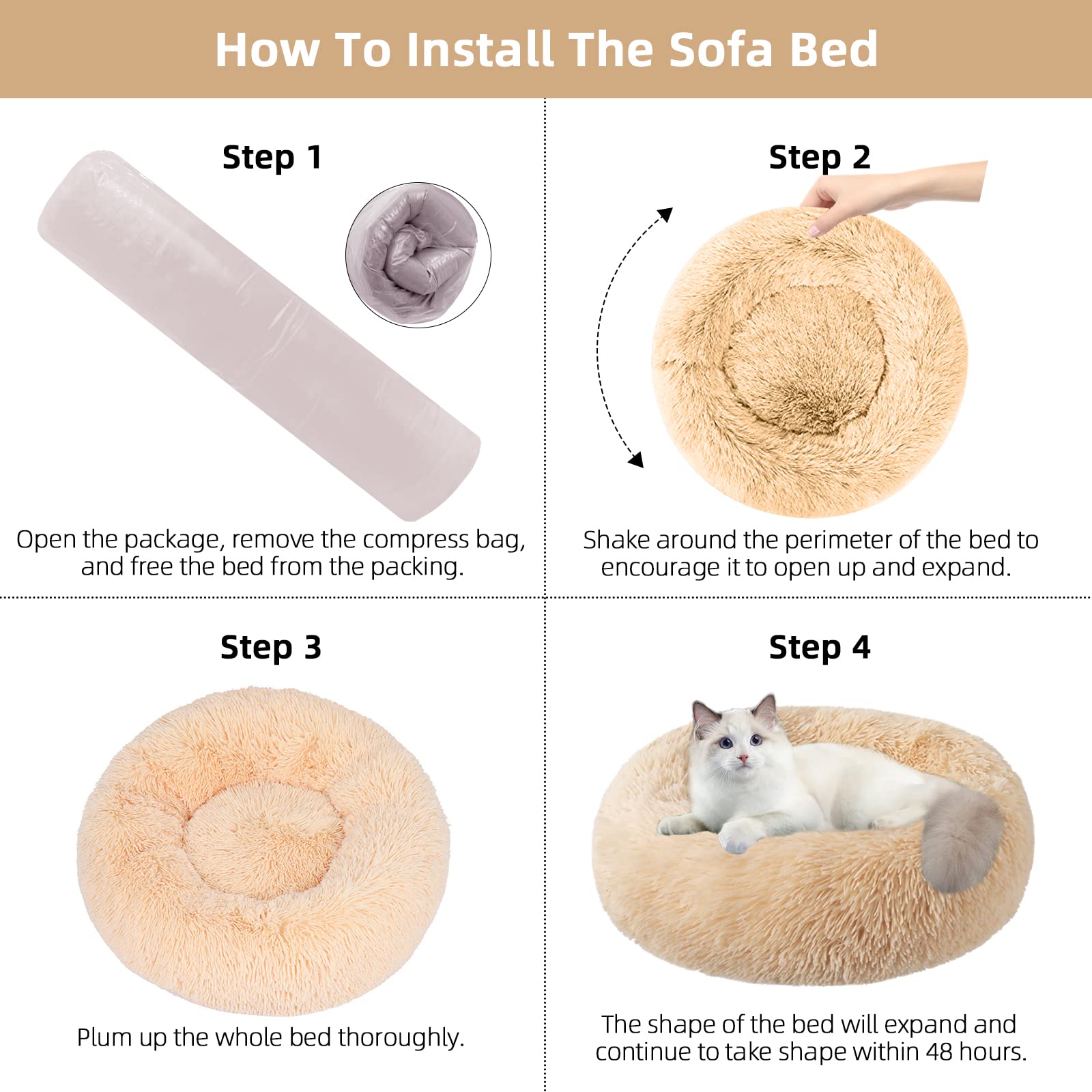 Nisrada Cat Beds For Indoor Cats,24 Inch Dog Bed For Small Melium Large Dogs, Washable-Round Pet Bed For Puppy And Kitten With Slip-Resistant Bottom