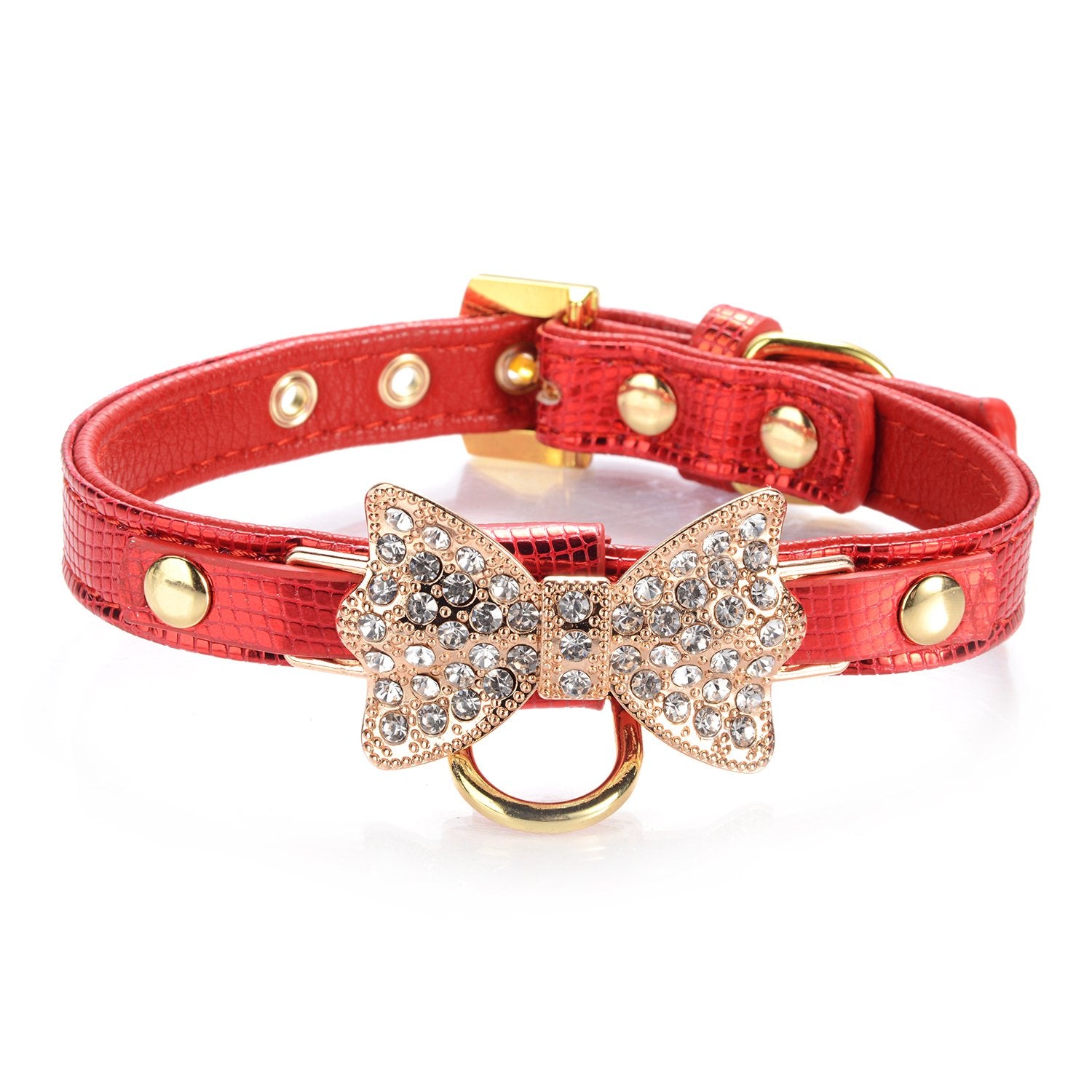 Lovpe Gold Bling Diamond Giltter Leather Fashion Collar With Ring For Tags For Small Dogs,Cat,Puppy And Kitty Walking Travel Par
