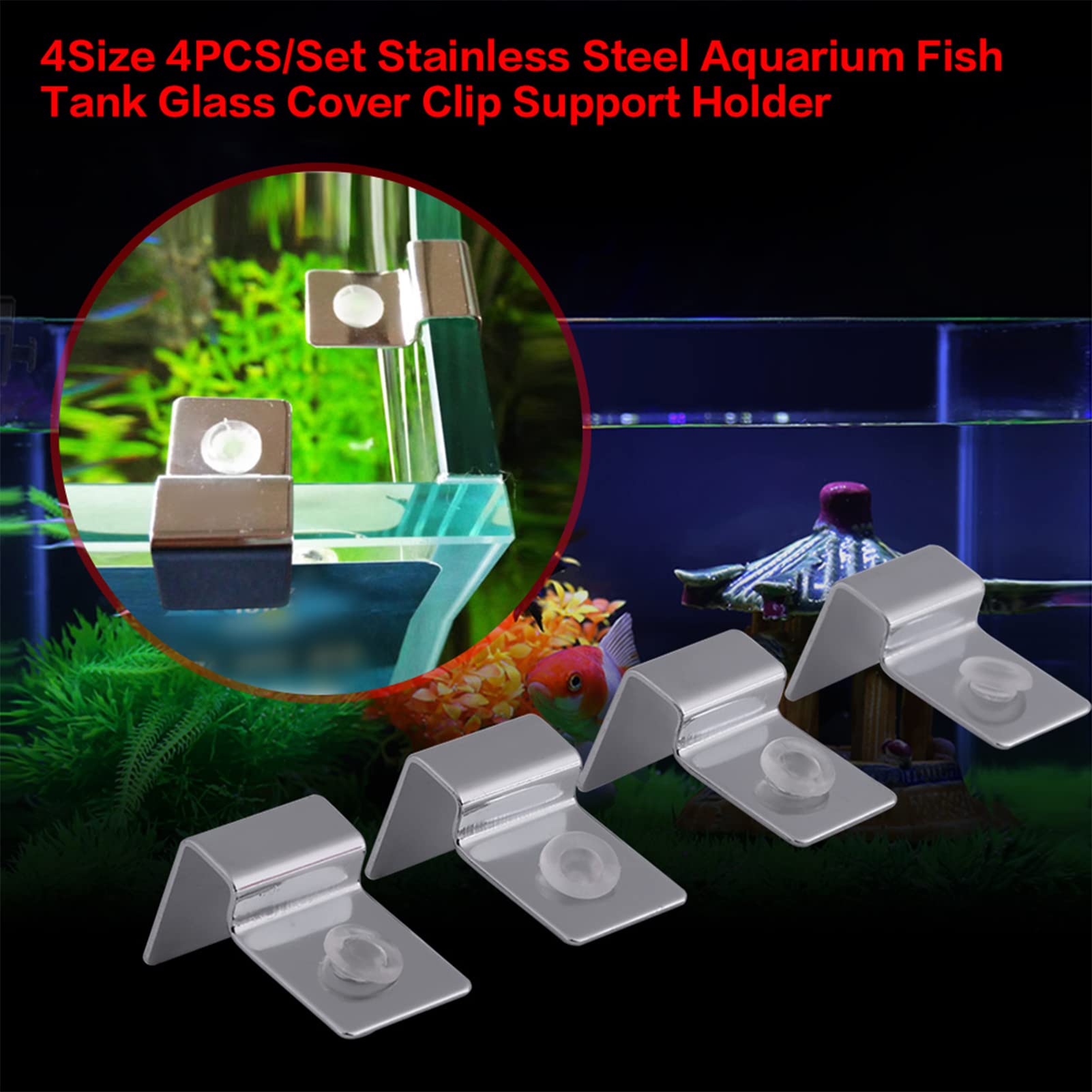 4pcs Stainless Steel Fish Glass Cover Support Bracket, Aquarium Cover Glass Clip Holder Lid Bracket Fish (6mm)