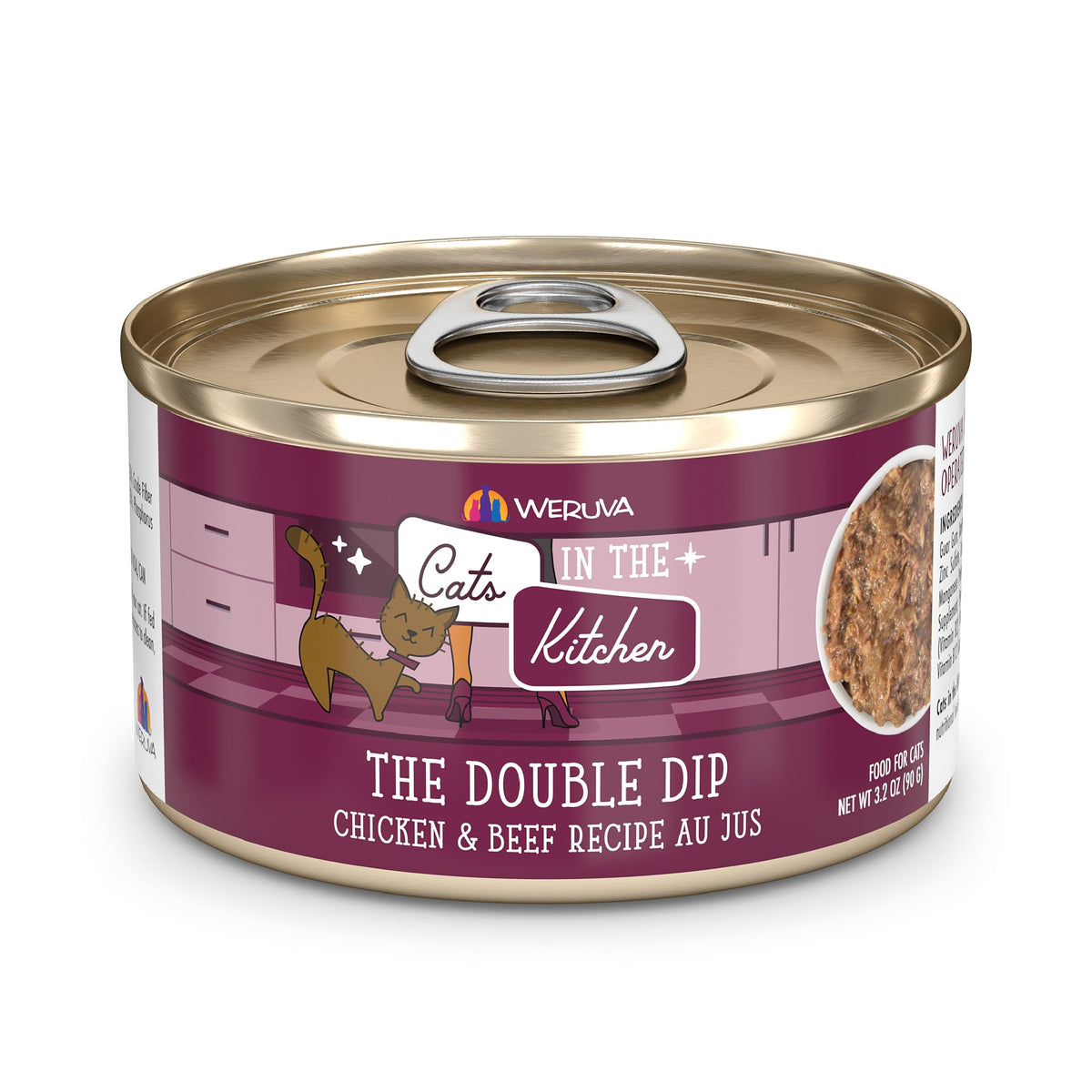 Weruva Cats In The Kitchen, The Double Dip With Chicken & Beef Au Jus Cat Food, 3.2Oz Can (Pack Of 24)