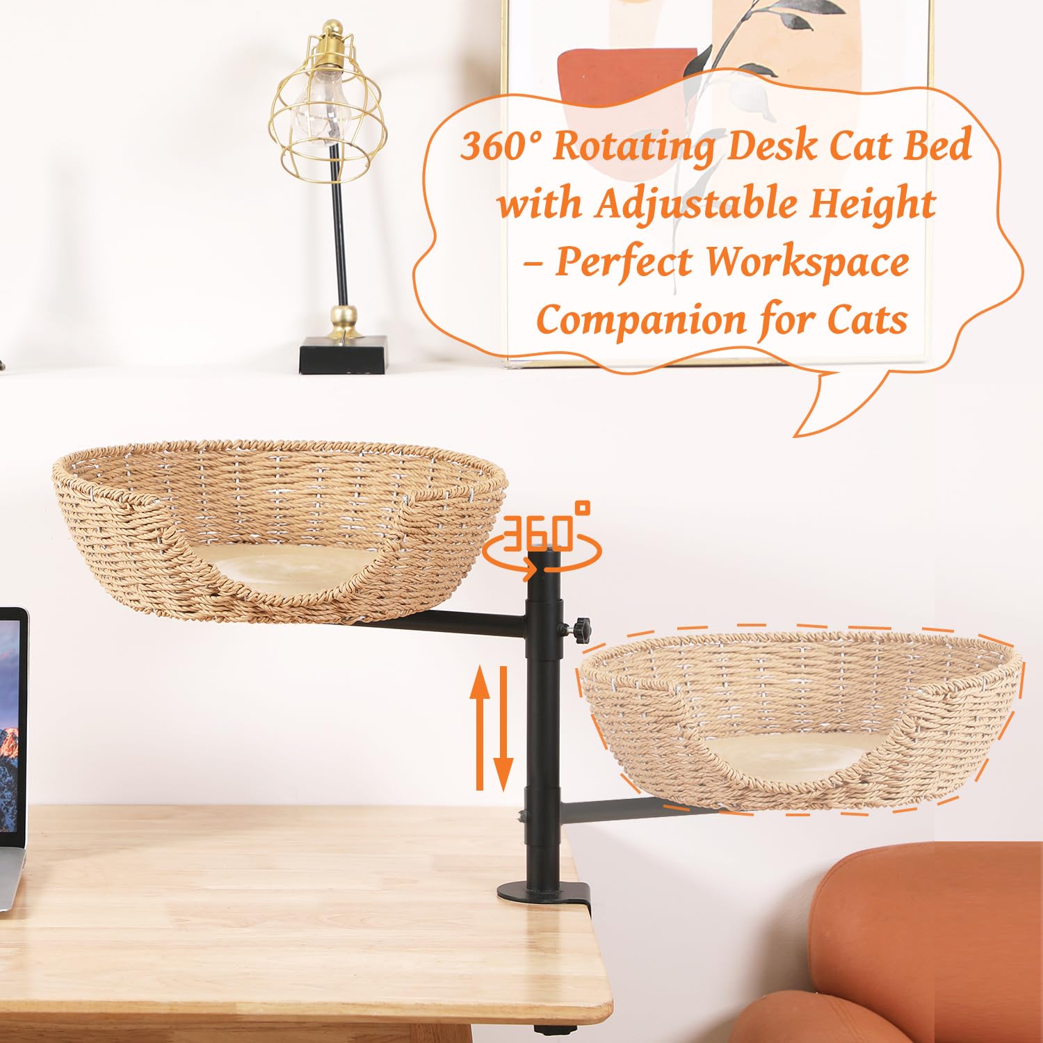 Coolex Cat Desk Bed, 360Rotating & Adjustable Cat Bed For Desk, Desk Cat Nest Bed Max Load 50 Lbs, Soft Pet Bed With Pet Mat Ind