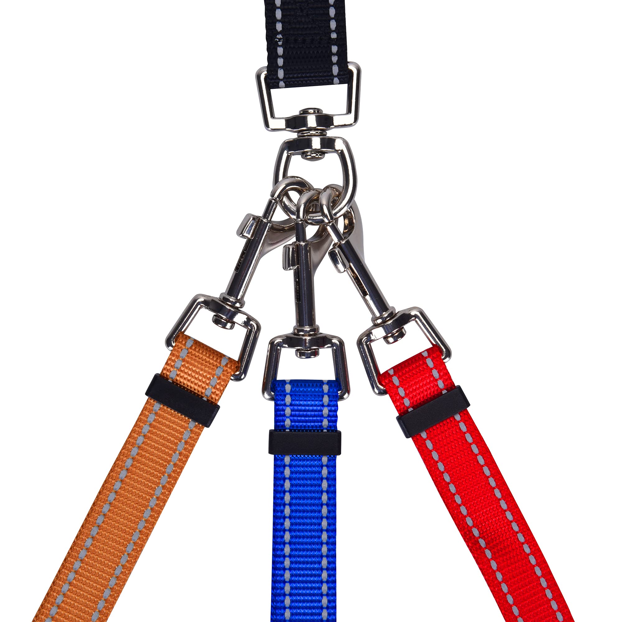 3 Way Dog Leash Reflective Adjustable Coupler No Tangle Detachable 3 In 1 Multiple Dog Leash With Soft Padded Handle For 1 2 3 Dog Pet Cat Puppy Walking Training (3 Way Multi-Color)
