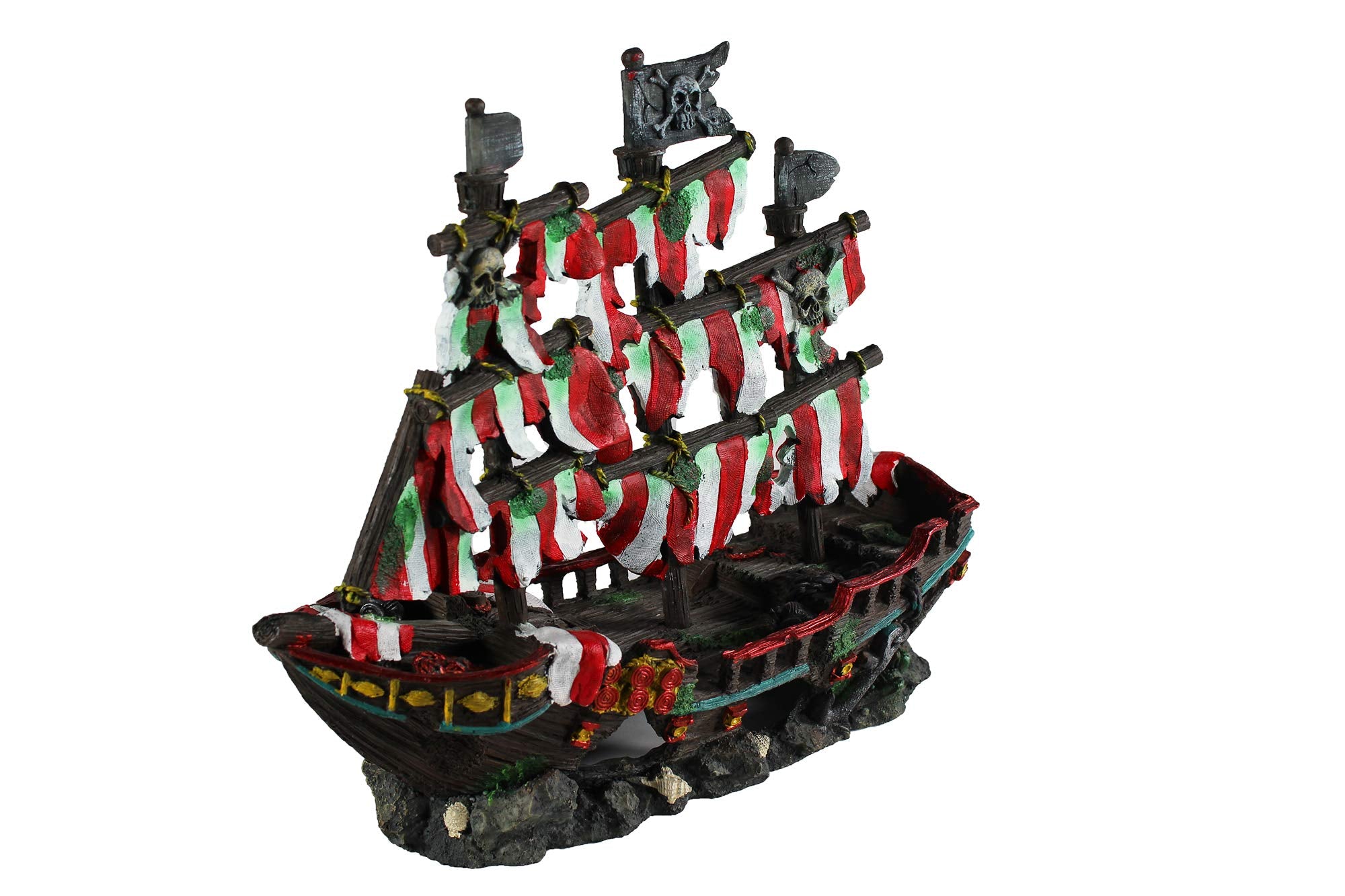 Penn-Plax Deco-Replicas Striped Sail Shipwreck Aquarium Decoration – Safe For Freshwater And Saltwater Fish Tanks – Medium