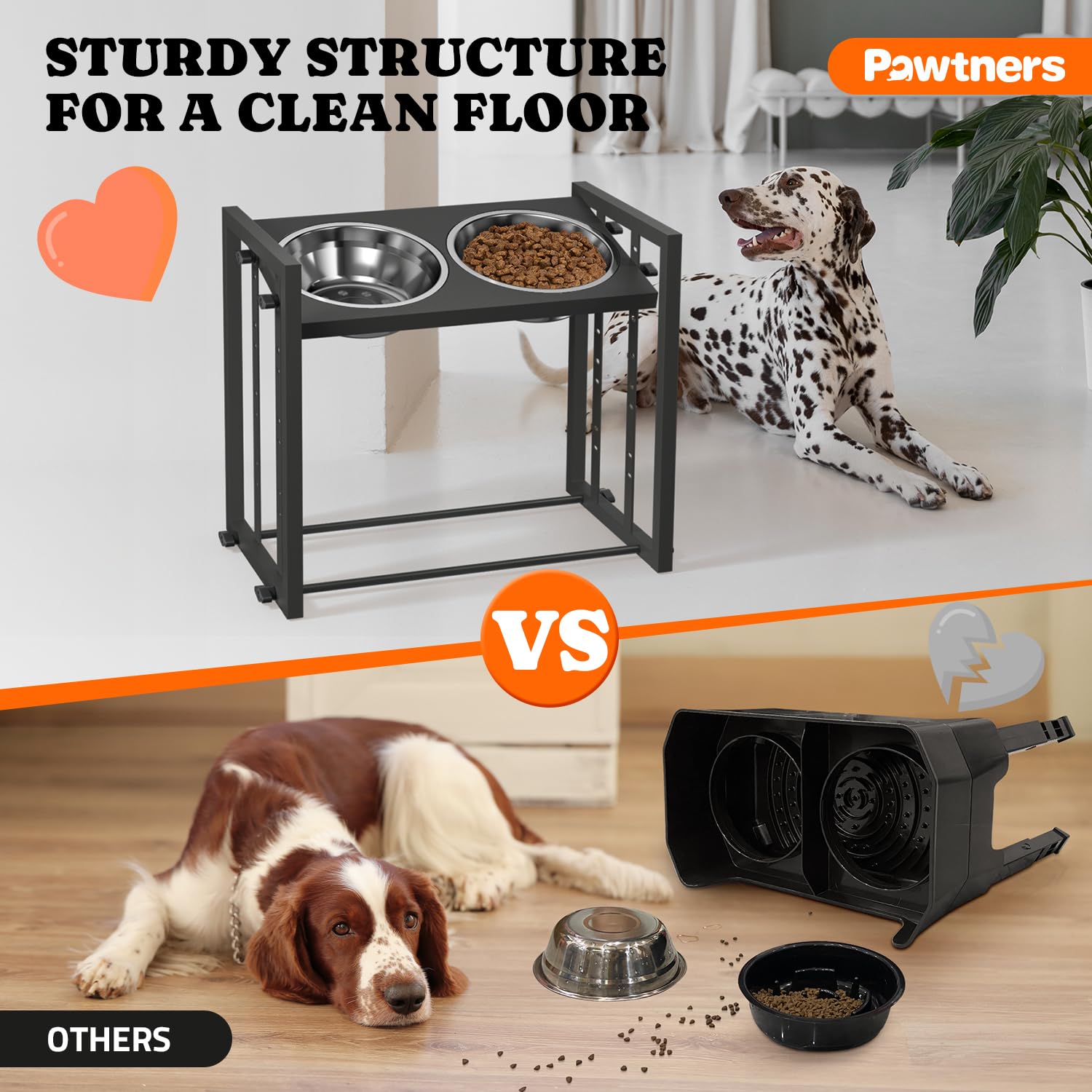 Elevated Metal Dog Bowls For Medium Breed: 4 Height-Adjustable Raised Dog Bowl Feeder Station With 2 Stainless Steel Bowls, Blac