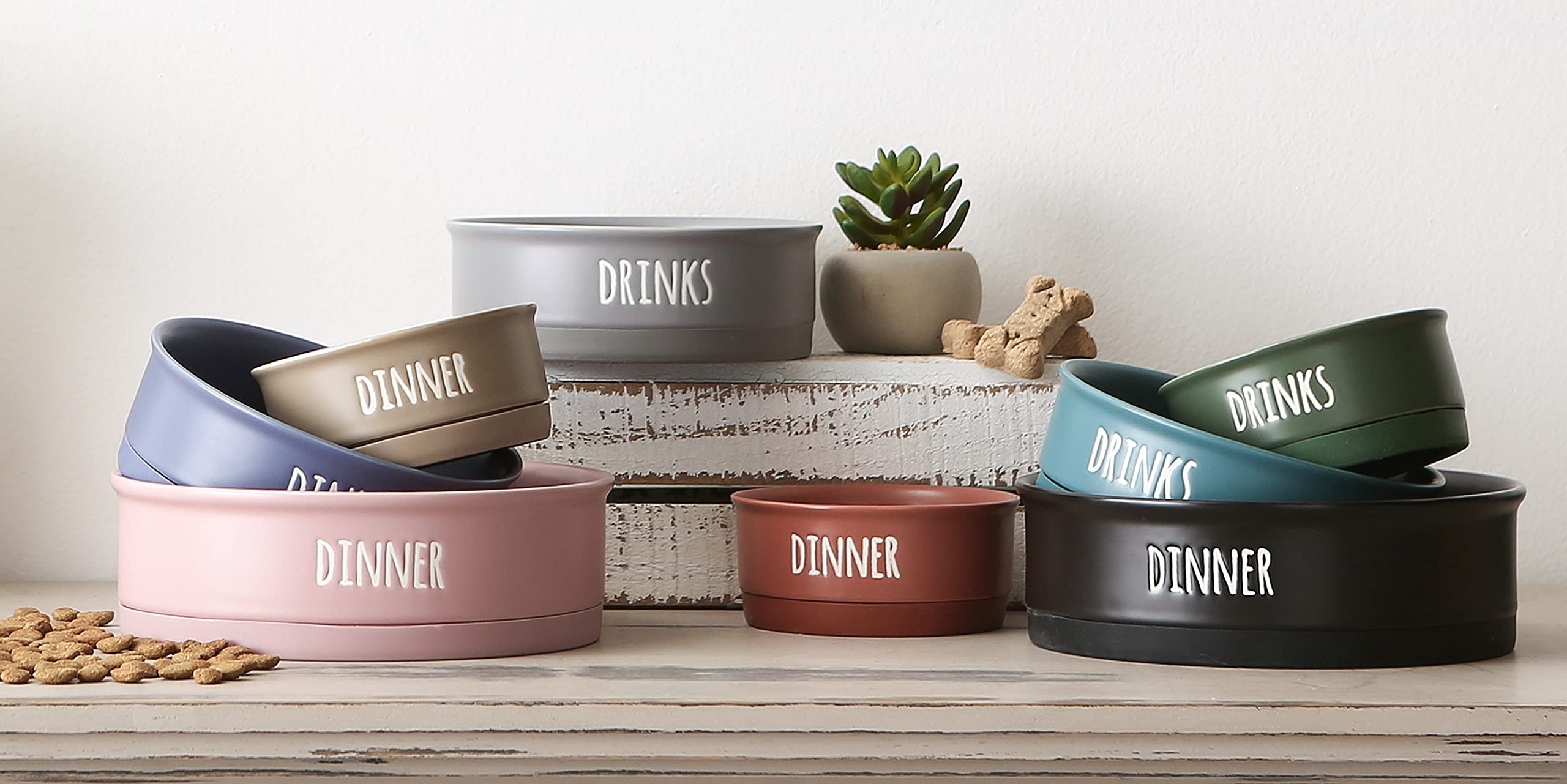 Bone Dry Ceramic Pet Bowls for Dogs & Cats Dishwasher & Microwave Safe, Non-Slip Bottom for Secure Feeding with Less Mess, Mediu