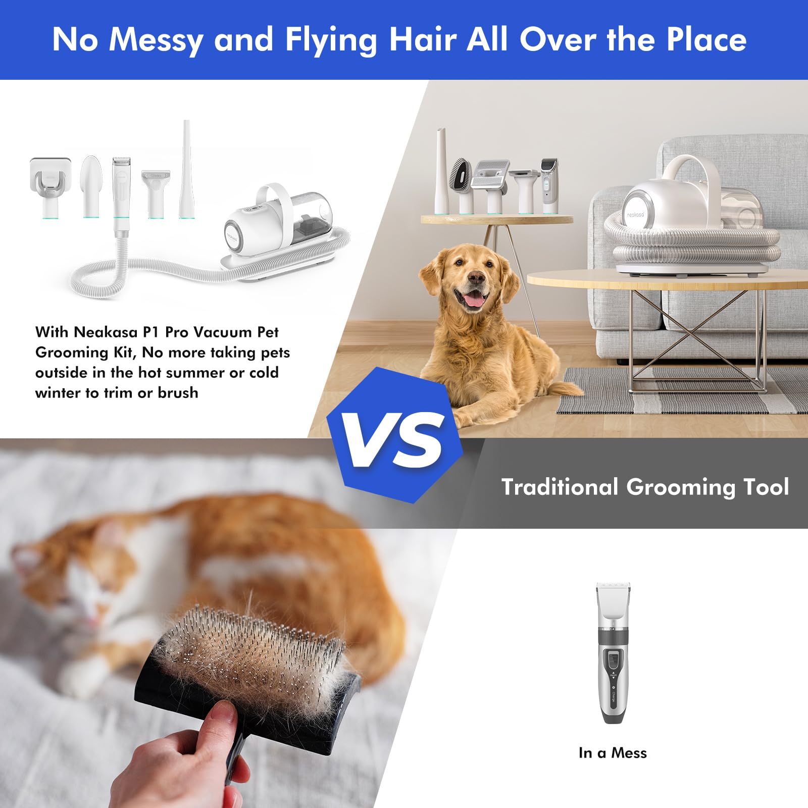 Neakasa By Neabot P1 Pro Pet Grooming Kit & Vacuum Suction 99% Pet Hair With 5 Professional Grooming Shedding Tools For Dogs Cats And Other Animals