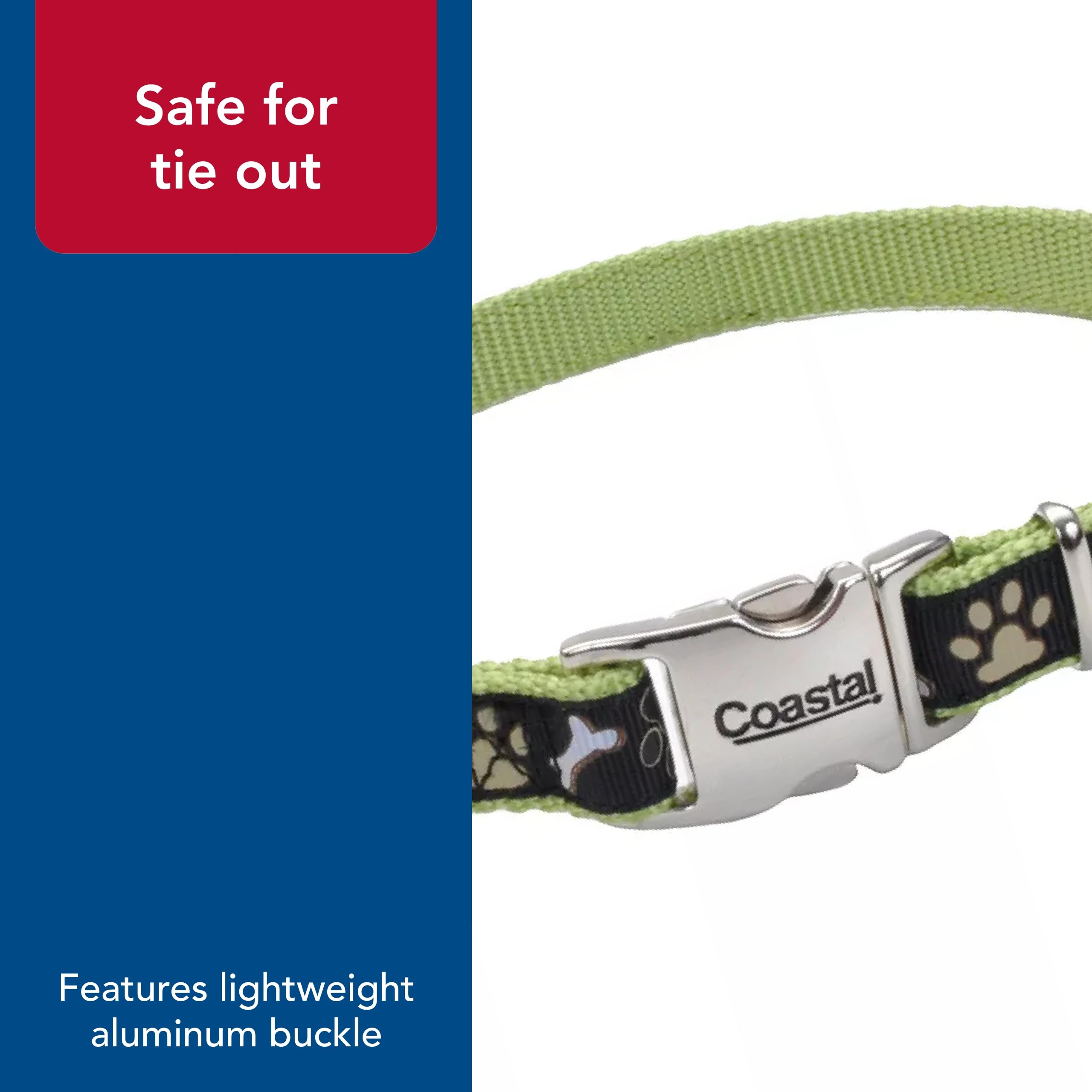 Coastal Pet - Ribbon - Adjustable Dog Collar With Metal Buckle, Brown Paws And Bones, 1' X 18'-26'