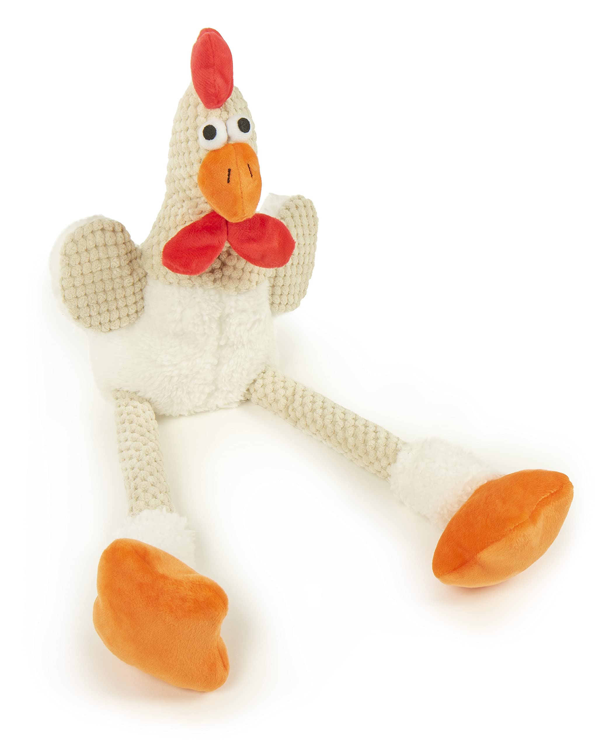 goDog Checkers Skinny Rooster Squeaky Plush Dog Toy, Chew Guard Technology - White, Large