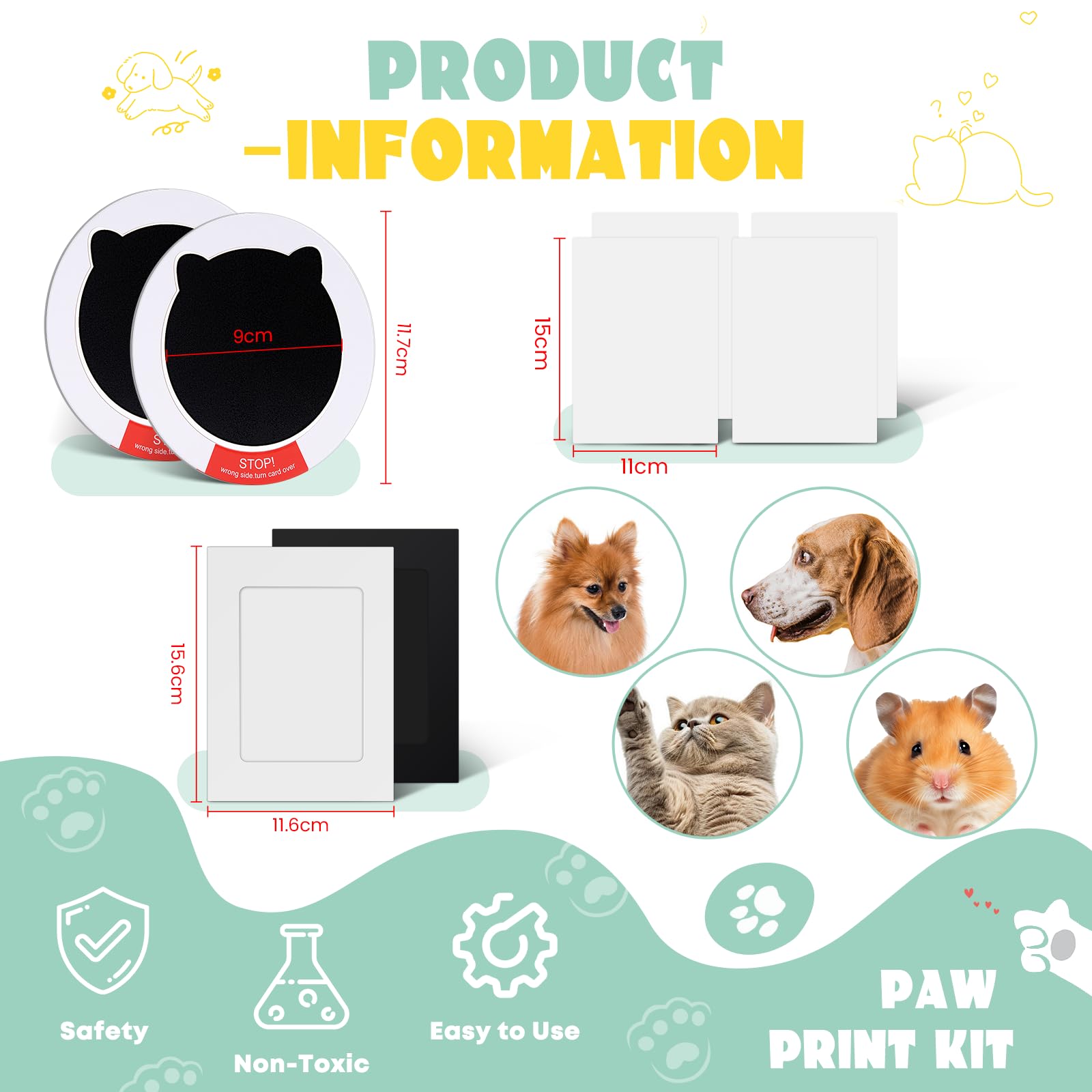 Nabance Paw Print Kit, Dog Nose Print Kit, Mess-Free Paw Print Ink Pads, 8Pcs Pet Paw Print Impression Kit with Photo Frames, Sa