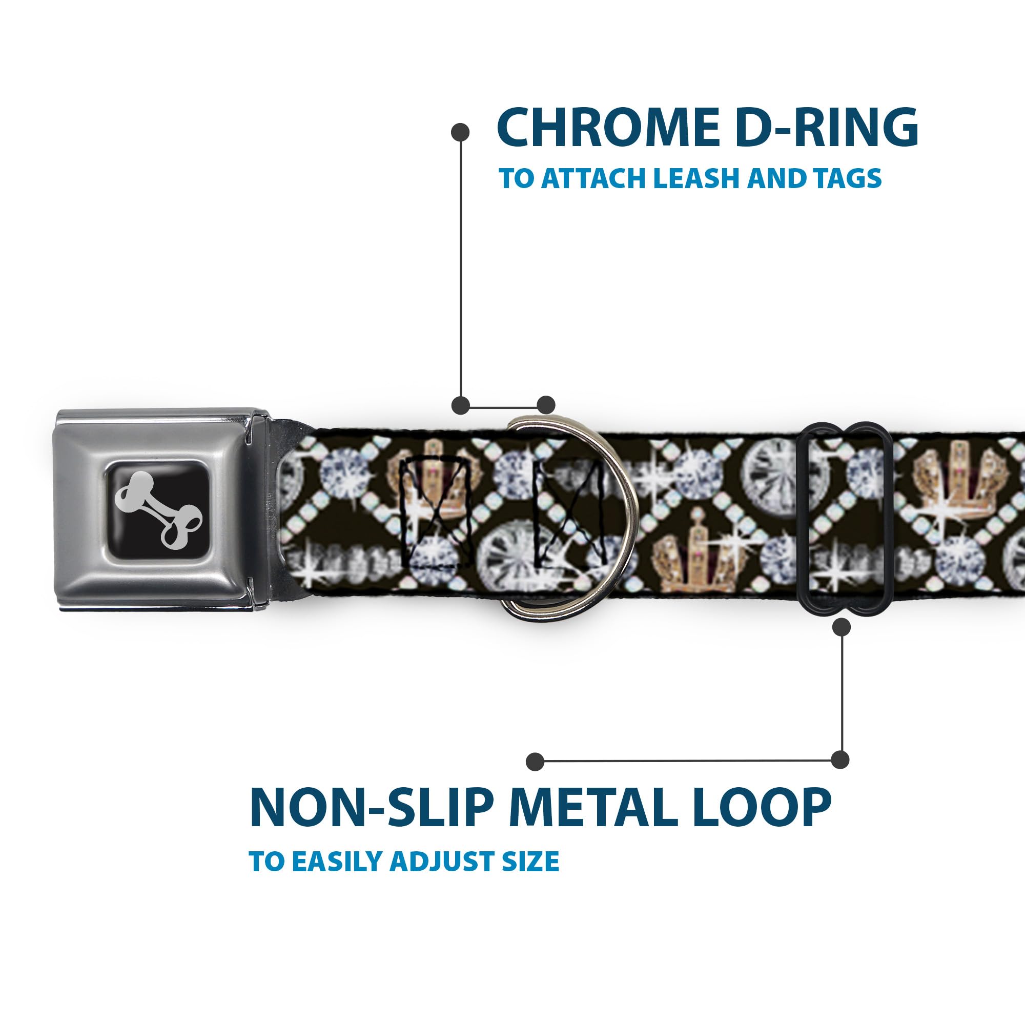 Buckle-Down Seatbelt Buckle Dog Collar - Bling - 1' Wide - Fits 15-26' Neck - Large