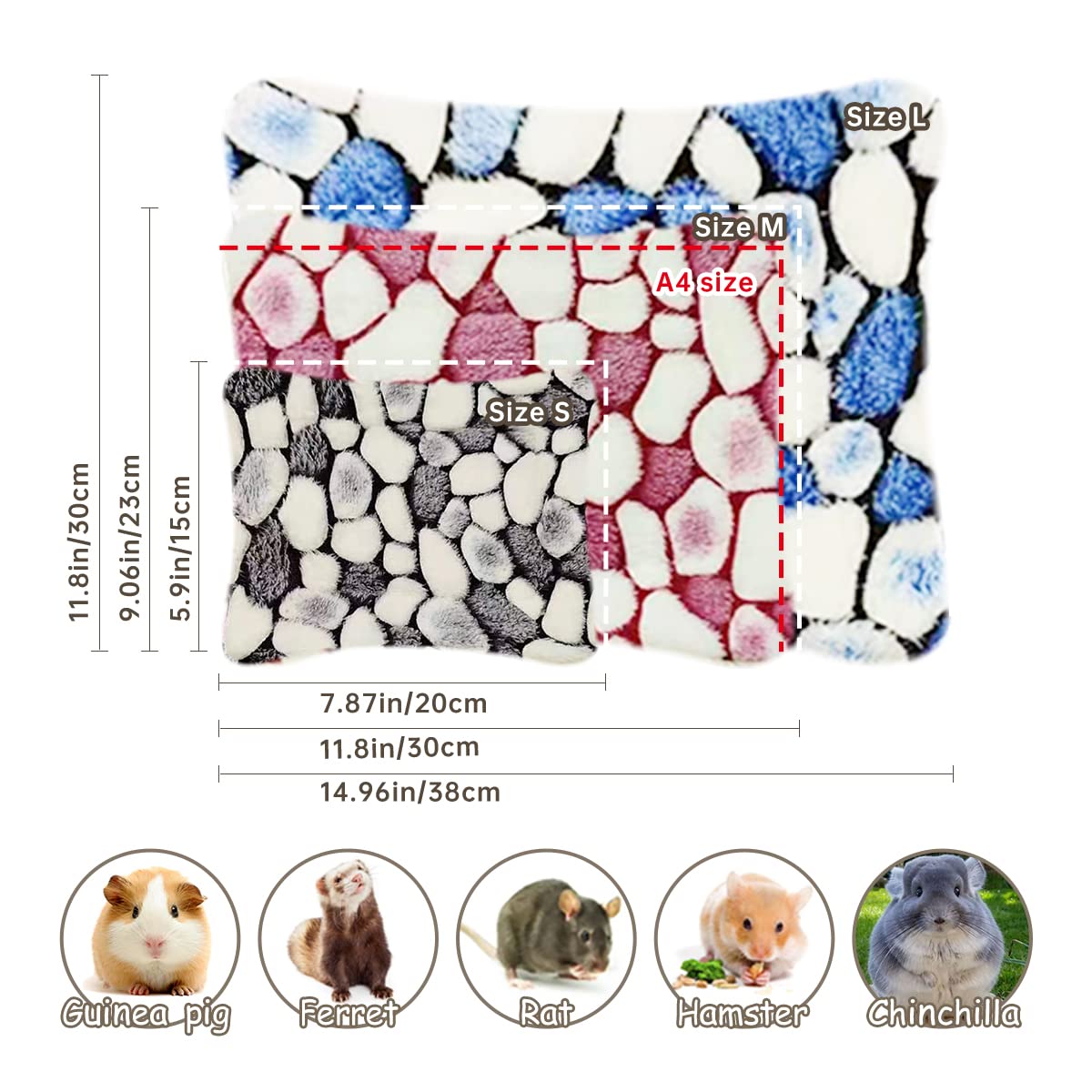 Eaedmy 4 Pieces Guinea Pig Bunny Comfortable Bed Mats Pads, Rabbit Warm Soft Bed, Hamster Bedding Pad Mats For Small Animals Chi