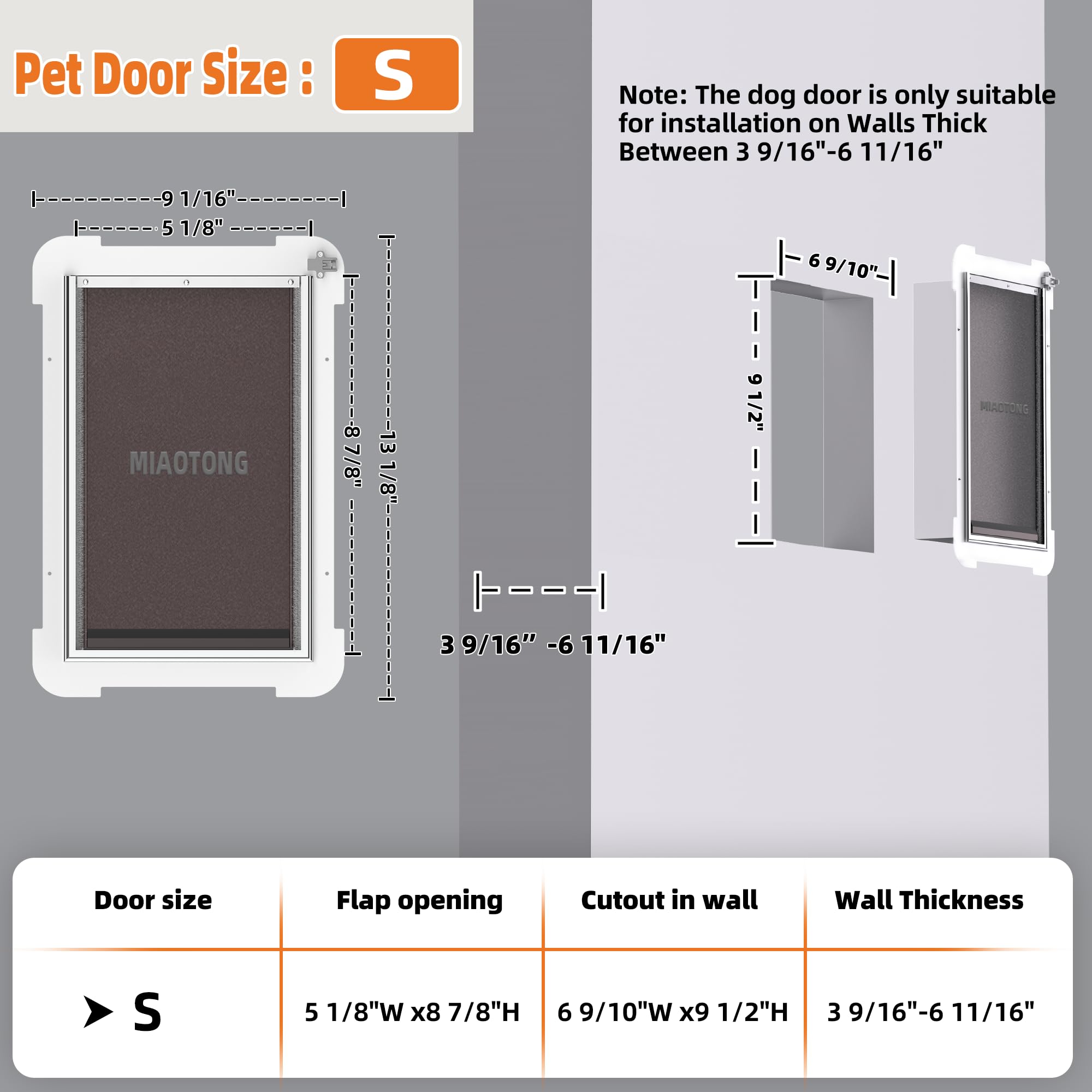 Miaotong Cat Door For Wall,Upgraded Sealing Dog Door For Wall, Double Flap Doggy Door,Steel Frame And Telescoping Tunnel Dog Doo