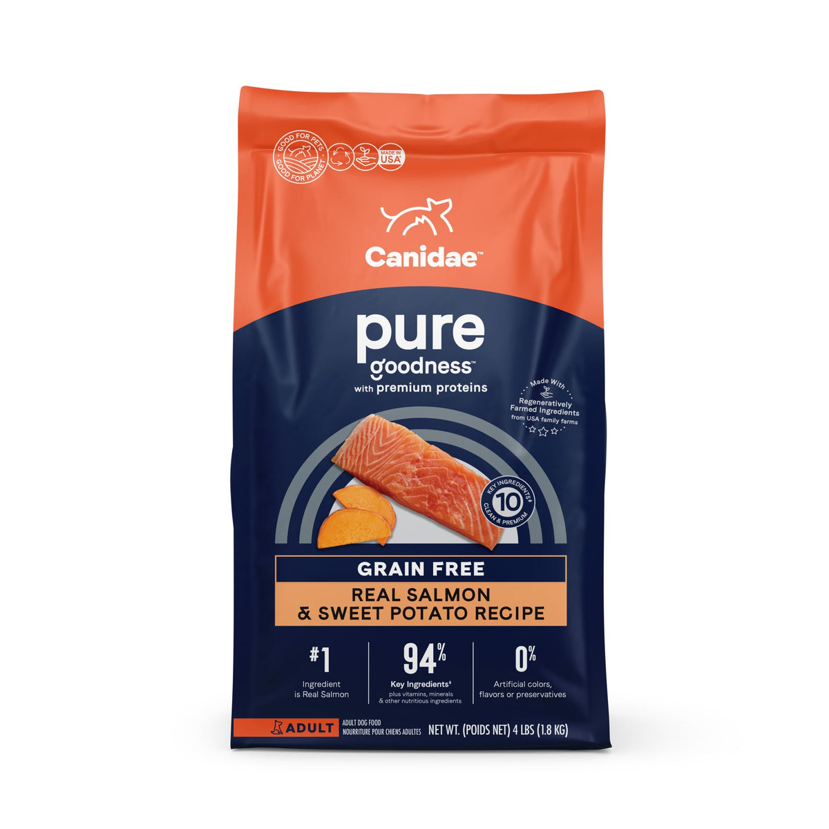 Canidae Pure Real Salmon & Sweet Potato Recipe Adult Dry Dog 4 Lb (Packaging May Vary)