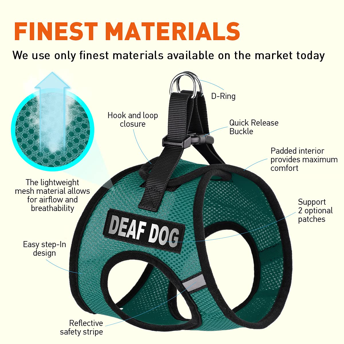 Dogline York Step In Mesh Dog Harness With Deaf Dog Patches No Choke Pet Vest Soft Gentle Padded Chest Halter For Puppies Small