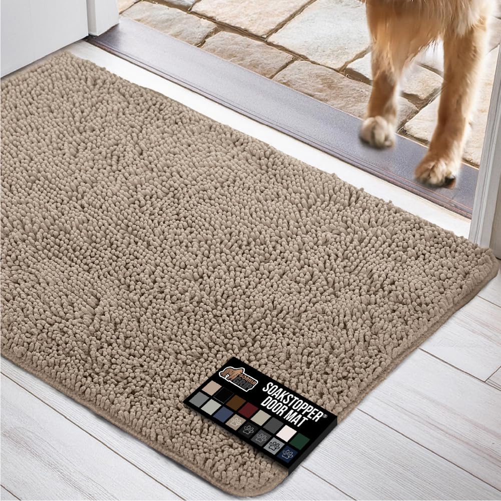 GORILLA GRIP Dog Doormat, Absorbent Doormats for Muddy Dogs Paws, 48x30 Machine Washable Soakstopper Rugs, Cleaner Floors, US De