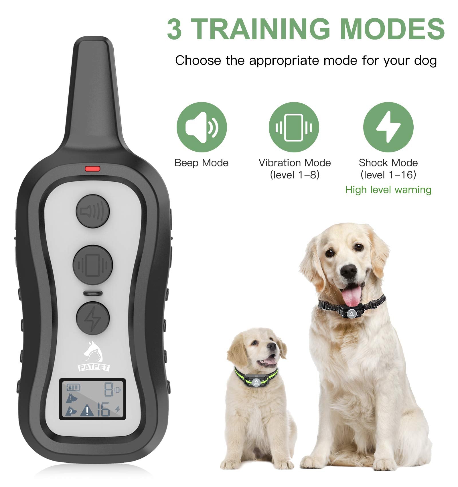 Patpet Dog Shock Collar With 2 Receivers, Dog Training Collar With Remote, Electric Dog Collar With Beep Vibration Shock For Sma