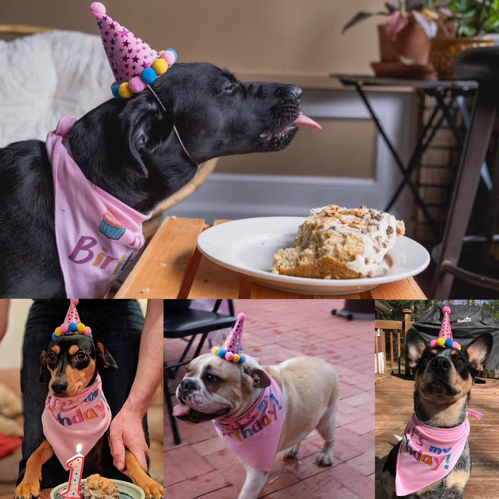 Pupteck Dog Birthday Bandana Scarfs With Cute Doggie Birthday Party Hat