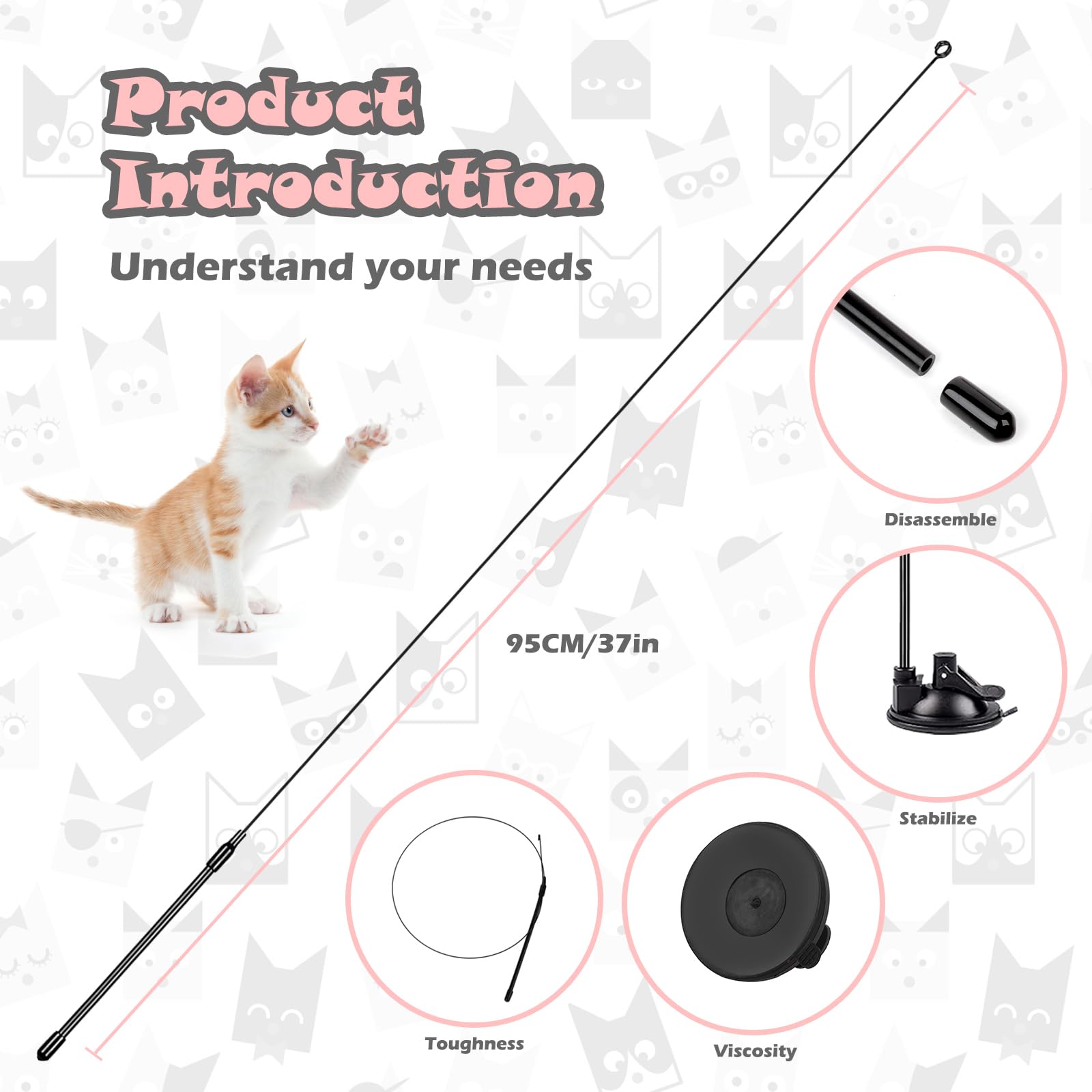 Greoil Cat Feather Toys, Interactive Cat Toy For Indoor Cats,Cat Wand Toys With 2 Suction Cup And 3 Wands, 3 In 1 Cat Toys For B
