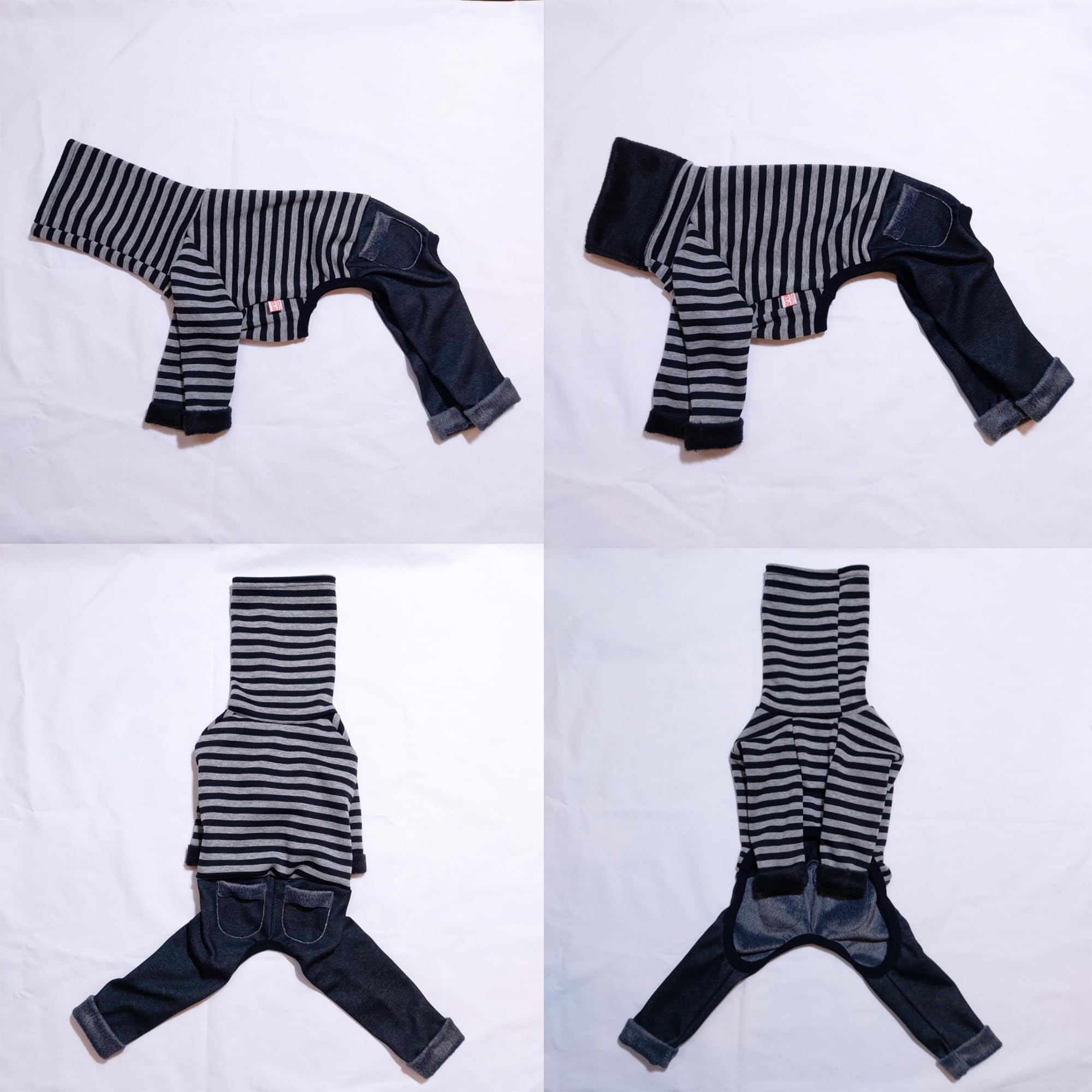 D Doggy Star Italian Greyhound Clothes Stripe Fleece Stretchable Denim Onesie Whippet For Dog Turtleneck Outfits Coat (Xl,Denim