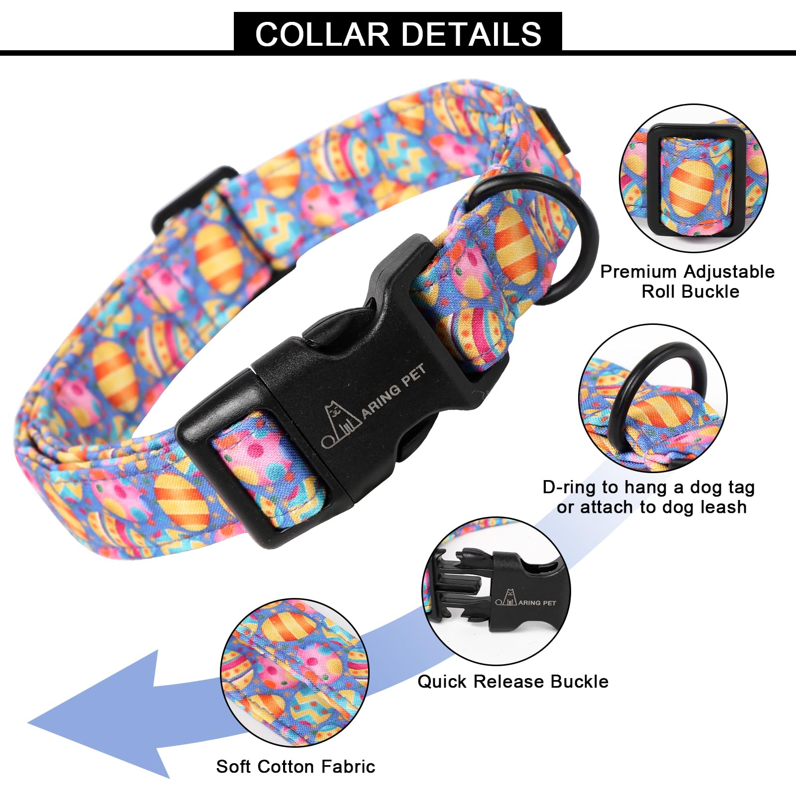 Aring Pet Cute Dog Collar With Easter Eggs, Adjustable Cotton Purple Collar For Puppies With Quick Release Buckle