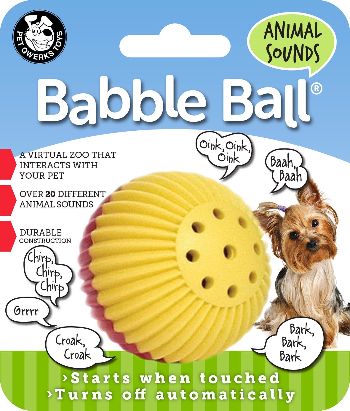 Pet Qwerks Animal Sounds Babble Ball - Chew Dog Toy - Small