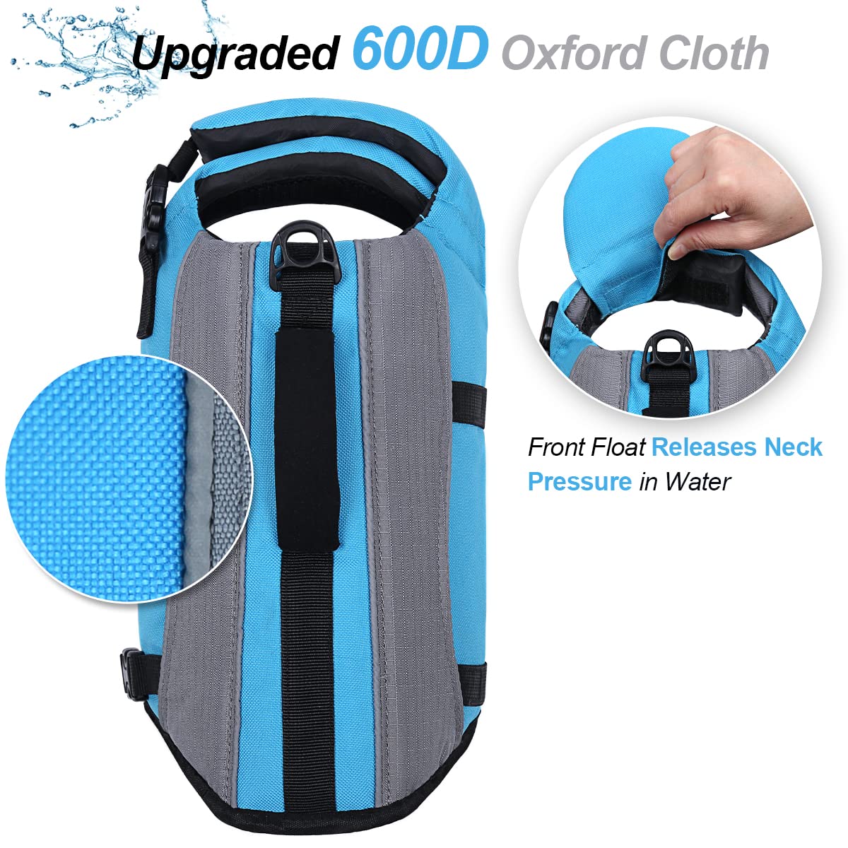 Vivaglory Dog Life Jacket With Removable Front Float, Dogs Life Vest Extra Padding & Reflective Trims Swimming & Boating, Blue,