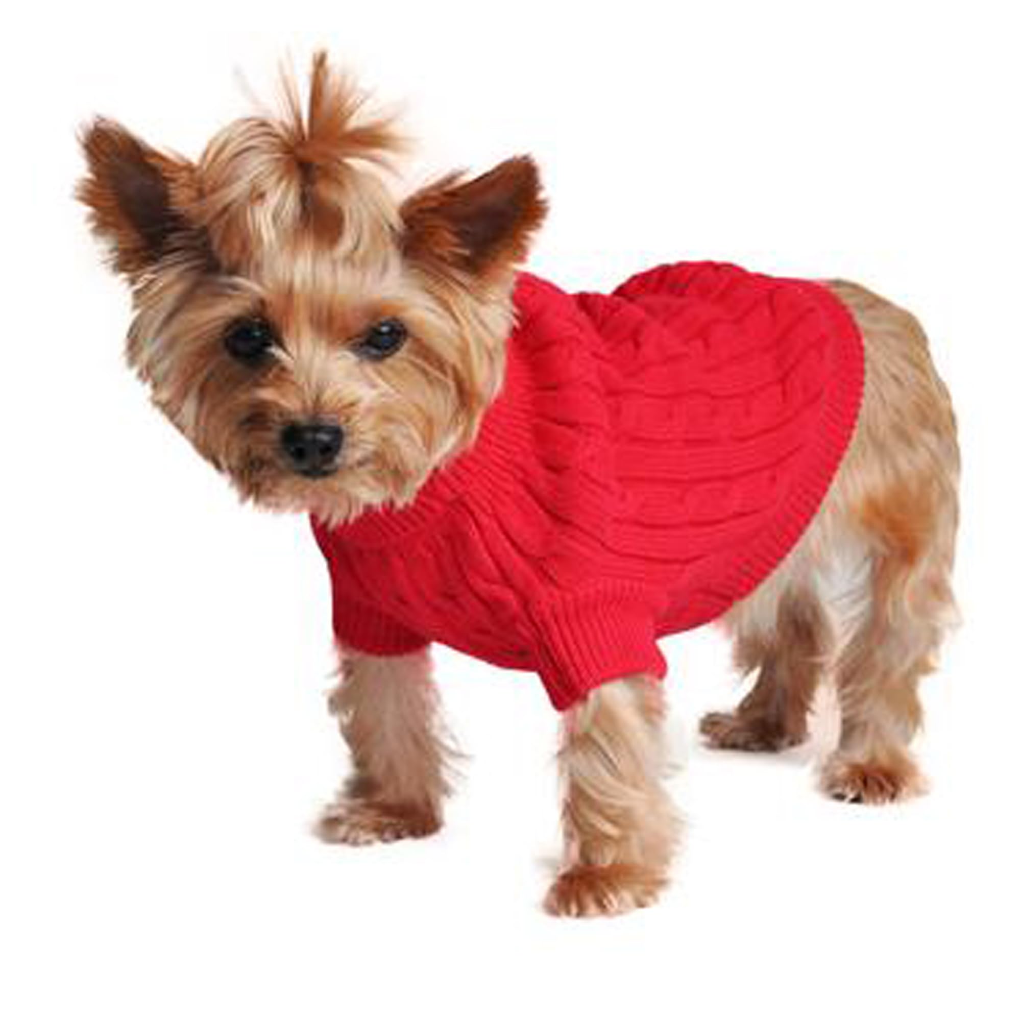 Doggie Design Combed Cotton Cable Knit Dog Sweater - Fiery Red (X-Small)