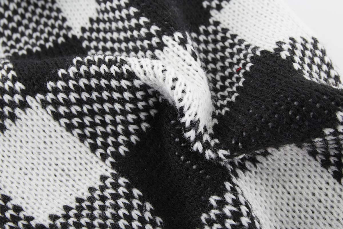A&L White Black Plaid Knitted Turtleneck Pet Sweater Dog Winter Clothes For Medium Dogs,Large (L) 16' Back Length