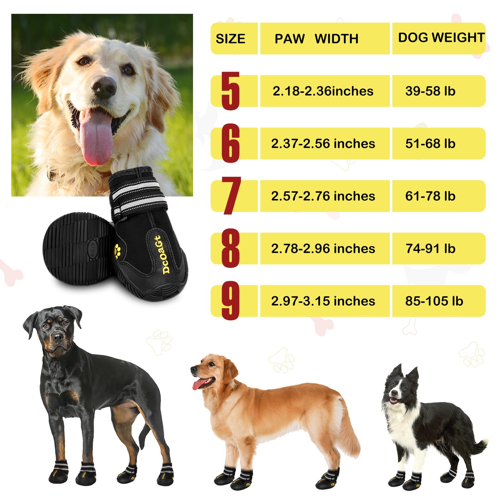 Dcoagt Dog Shoes For Large Dogs Xxl, Waterproof Dog Boots With Anti-Slip Sole Breathable Reflective Paw Protectors Booties For H