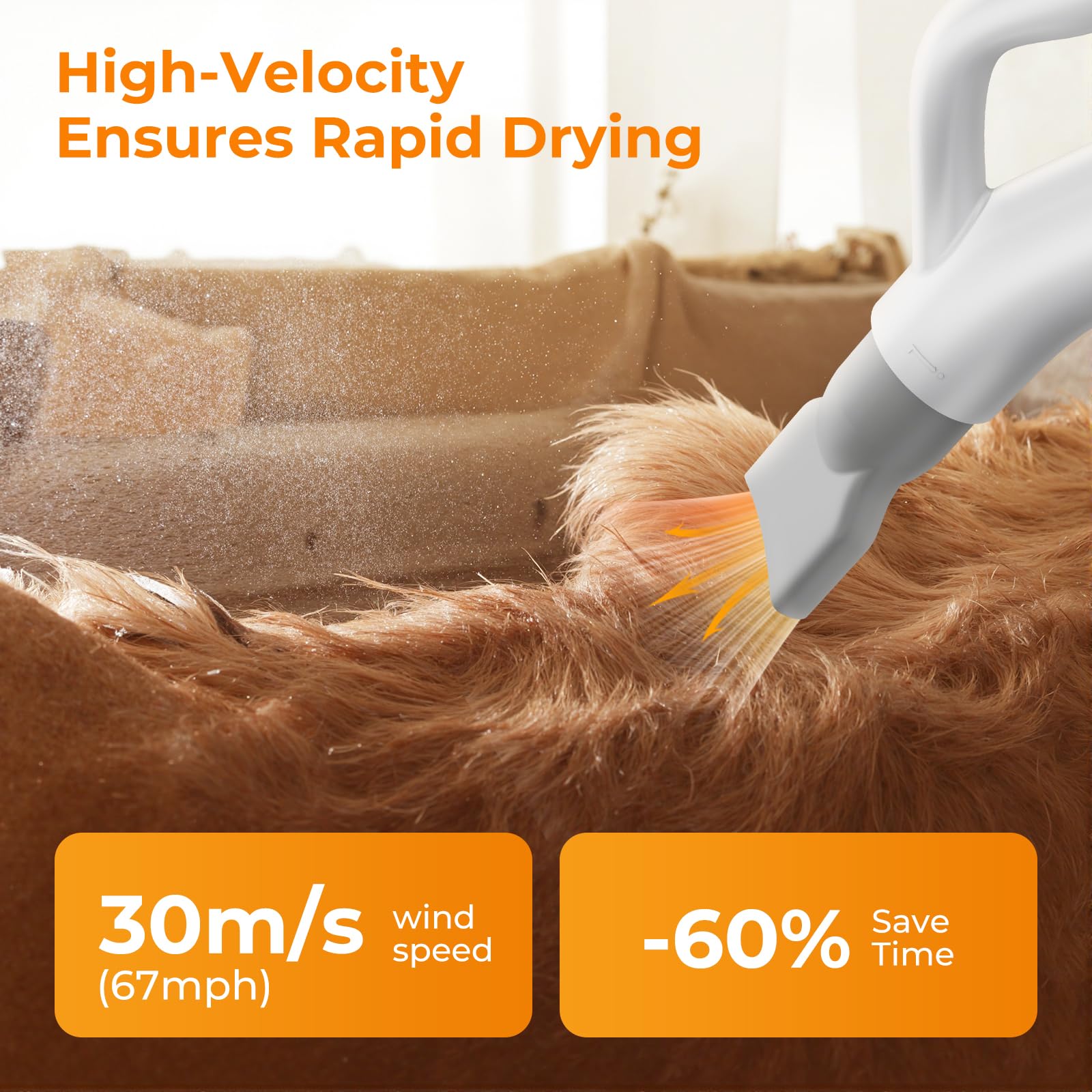 Pecute High-Velocity Dog Hair Dryer, Dog Blow Dryer with Adjustable Speed & Temp, Dog Dryer with Cool-Warm-Hot Cycle Mode, 4 Noz