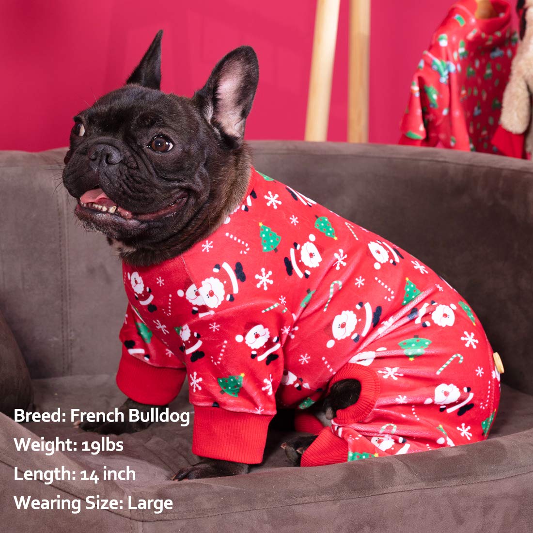 Kyeese New Year Dog Pajamas Santa Claus Dog Pjs For Small Dogs Holiday Dog Onesie Soft Velvet