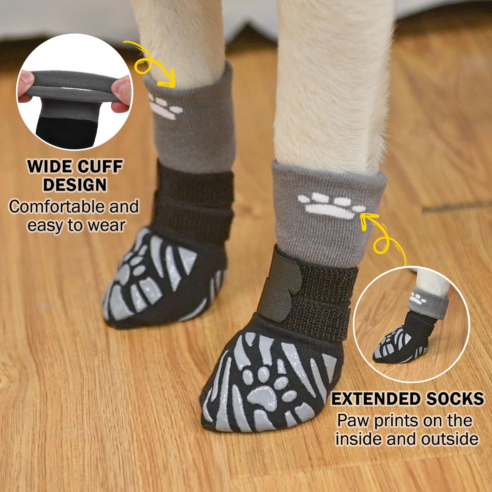 SCENEREAL Dog Socks - Licking Prevention, Grippy Booties, M Size, Black, for Hot/Cold Pavement, Senior Dogs, Pack of 4