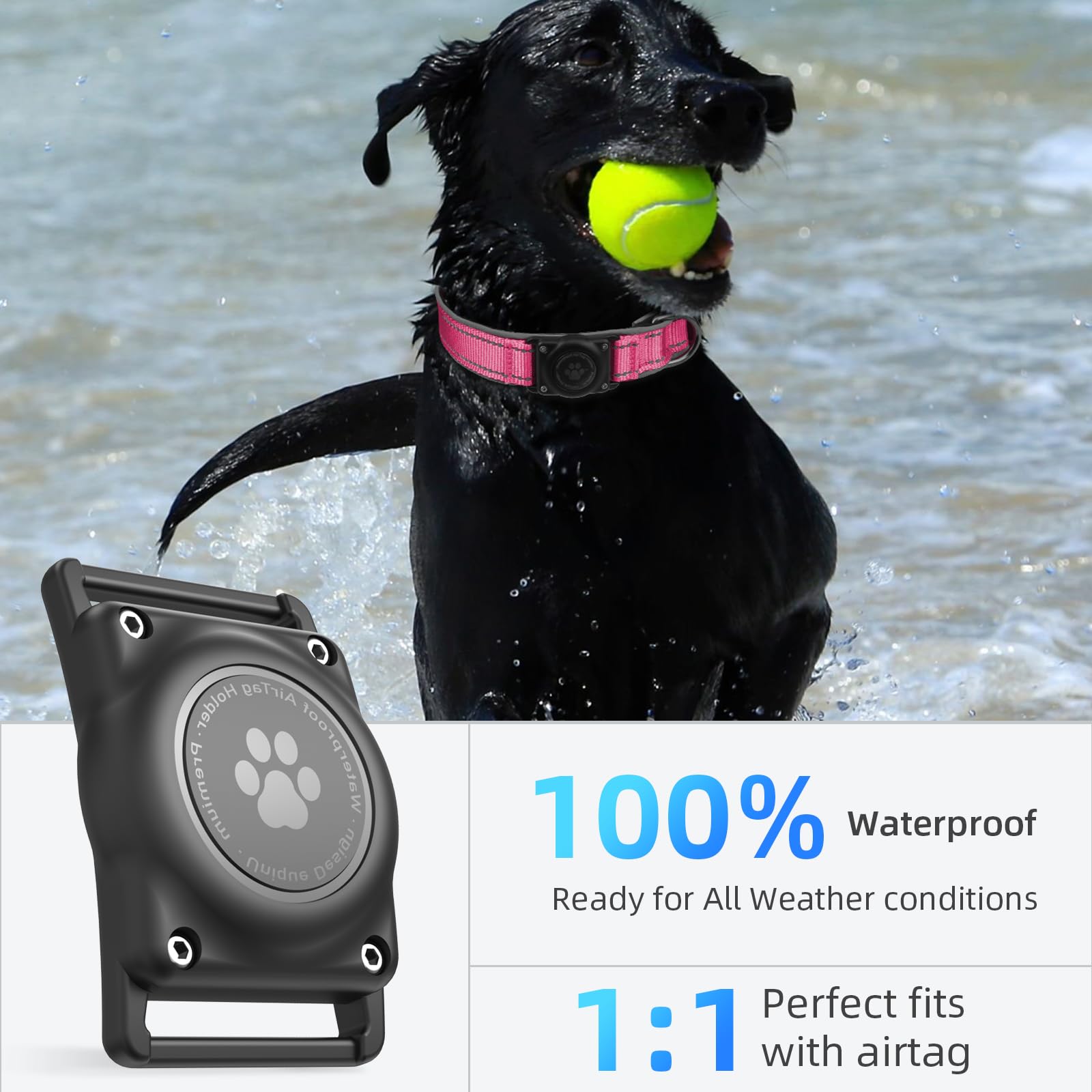 Airtag Dog Collar - 100% Waterproof Air Tag Dog Collar Holder For Apple Airtag, Reflective, Soft Padded, Everlasting, Gps Dog Co