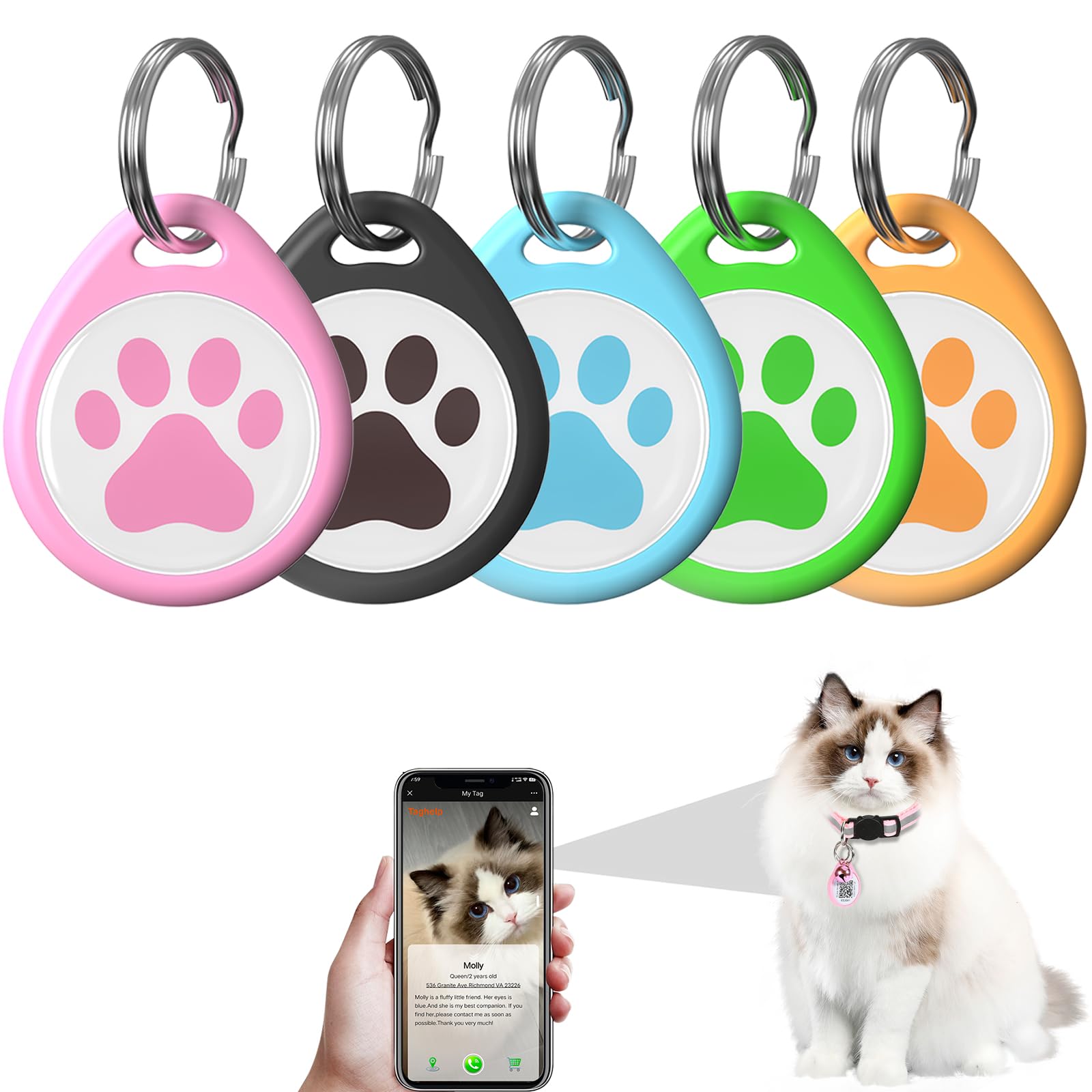 5 Pack Qr Code Pet Id Tags - Personalized Dog & Cat Collar Ids - Scan Qr, Instant Pet Location Alerts - No Subscription Fees (5 